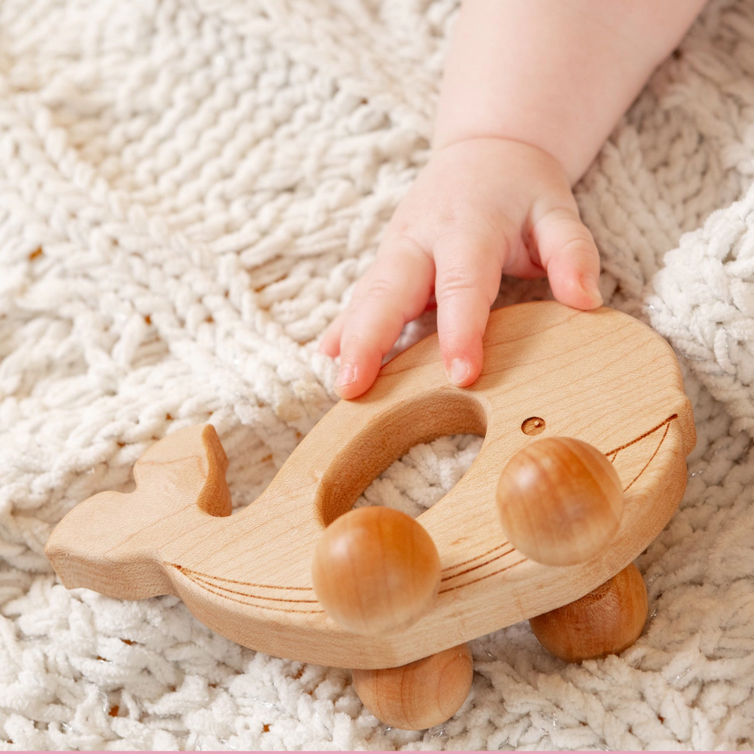 Easy-Grasp Whale Push Toy - Natural Wood Made in USA