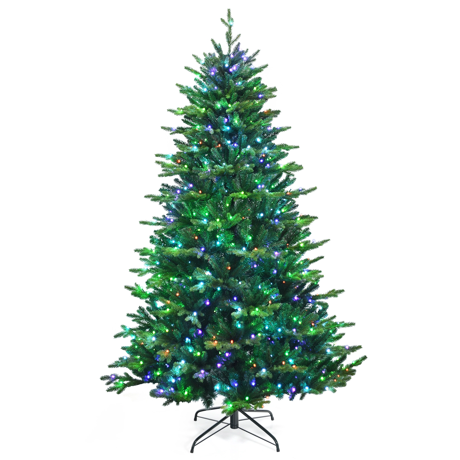 SUGIFT Pre-lit Artificial Hinged Christmas Tree APP Controlled Color Changing LED Lights 7-ft Green with Metal Stand