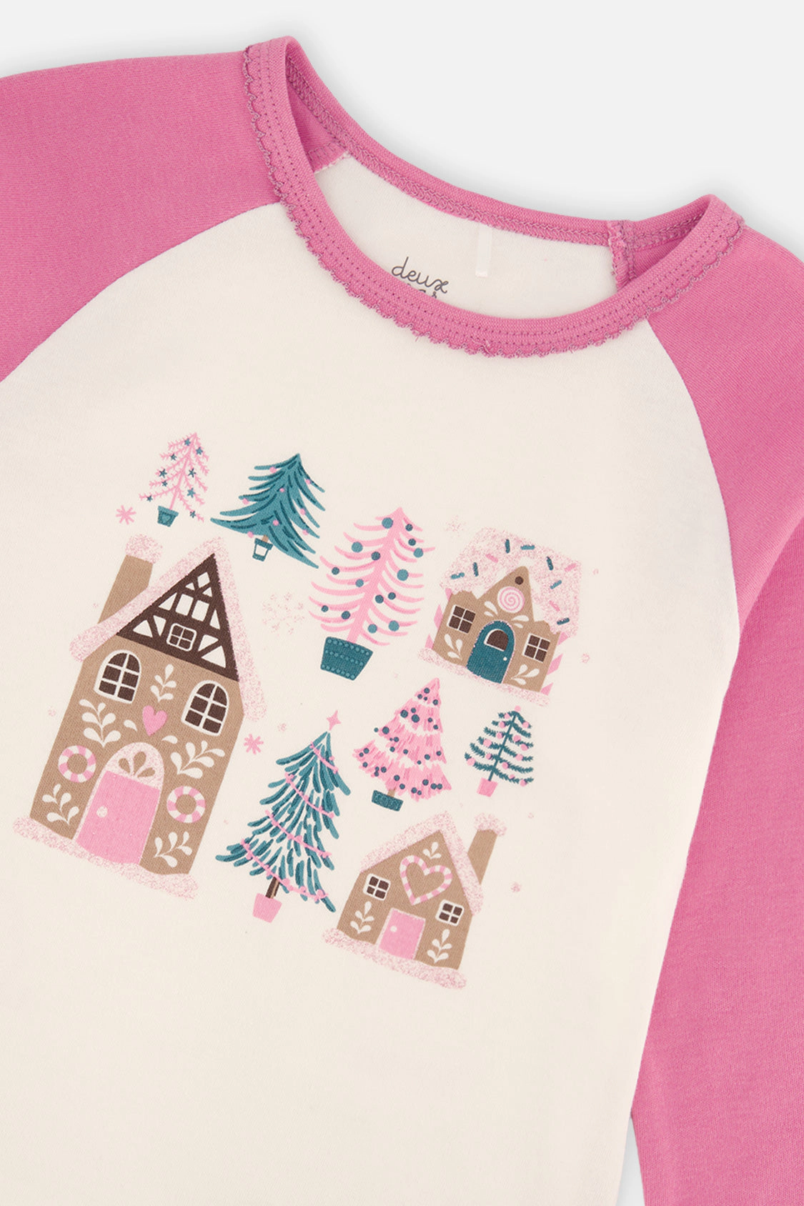 Deux par Deux Girls Organic Cotton Tree Two Piece Pajama Set with Raglan Sleeve Top and Waist Pants