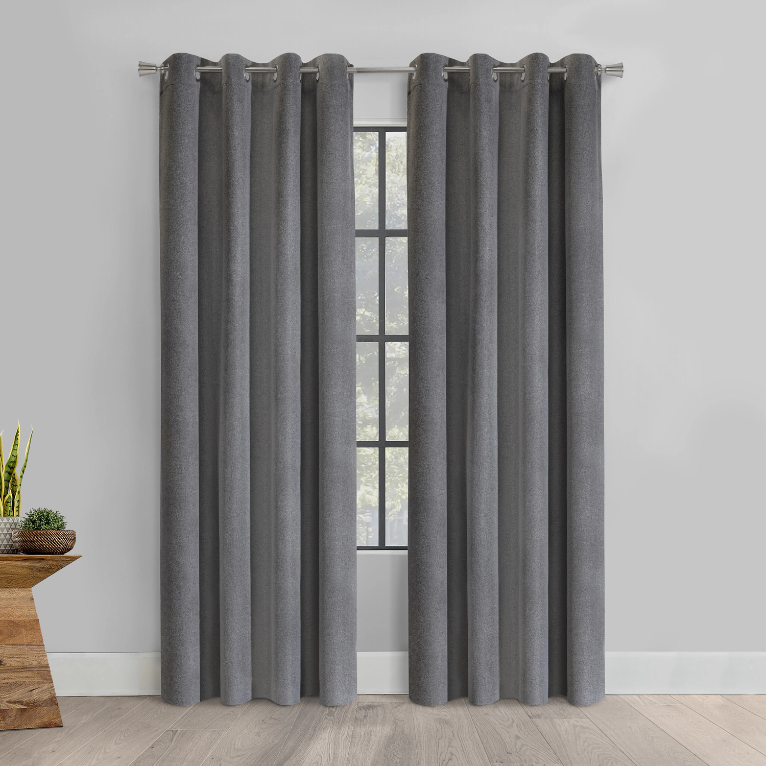 Thermaplus 100% Polyester Duo Reversible Tone Textured Blackout Grommet Curtain Panel 52" x 84" Black to Light Grey