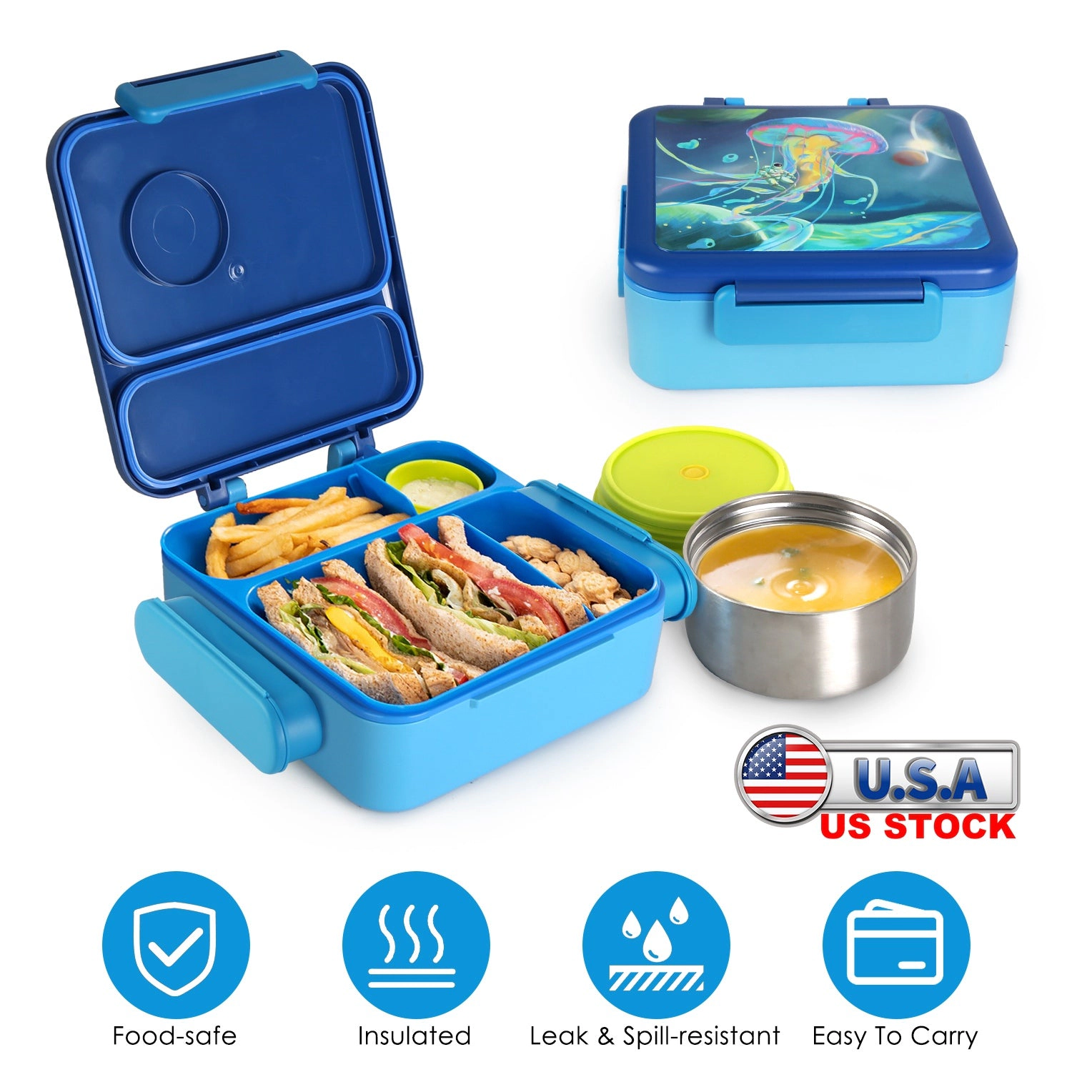 GBruno Kids' Kids' 2-Compartment Insulated Lunch Box Set