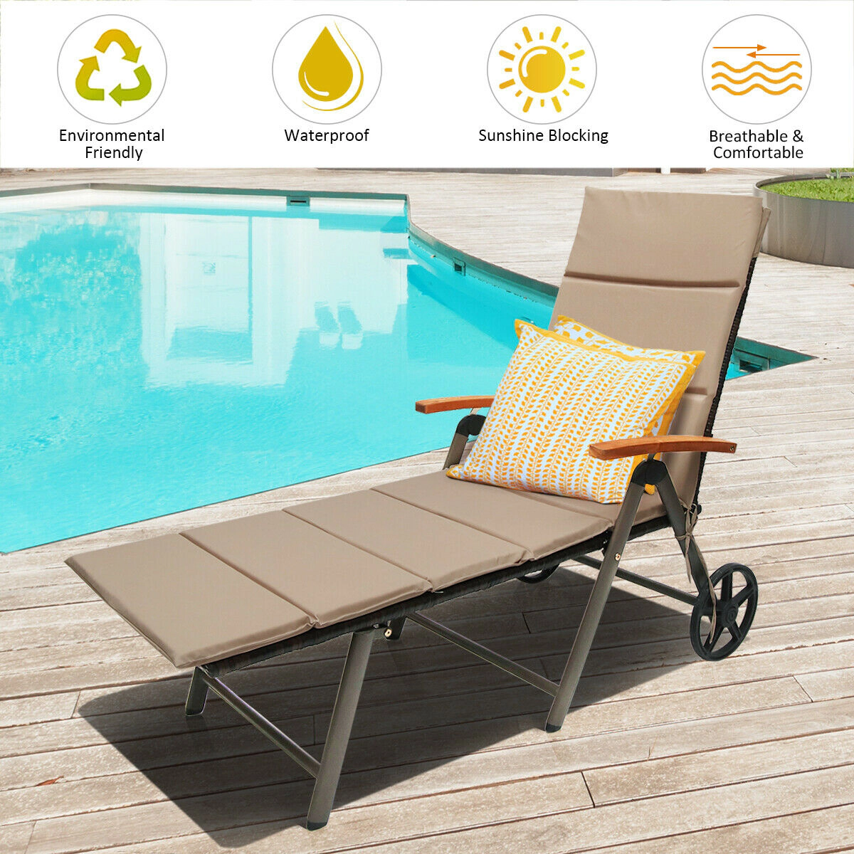 Hivvago Outdoor Chaise Lounge Chair Rattan Lounger Recliner