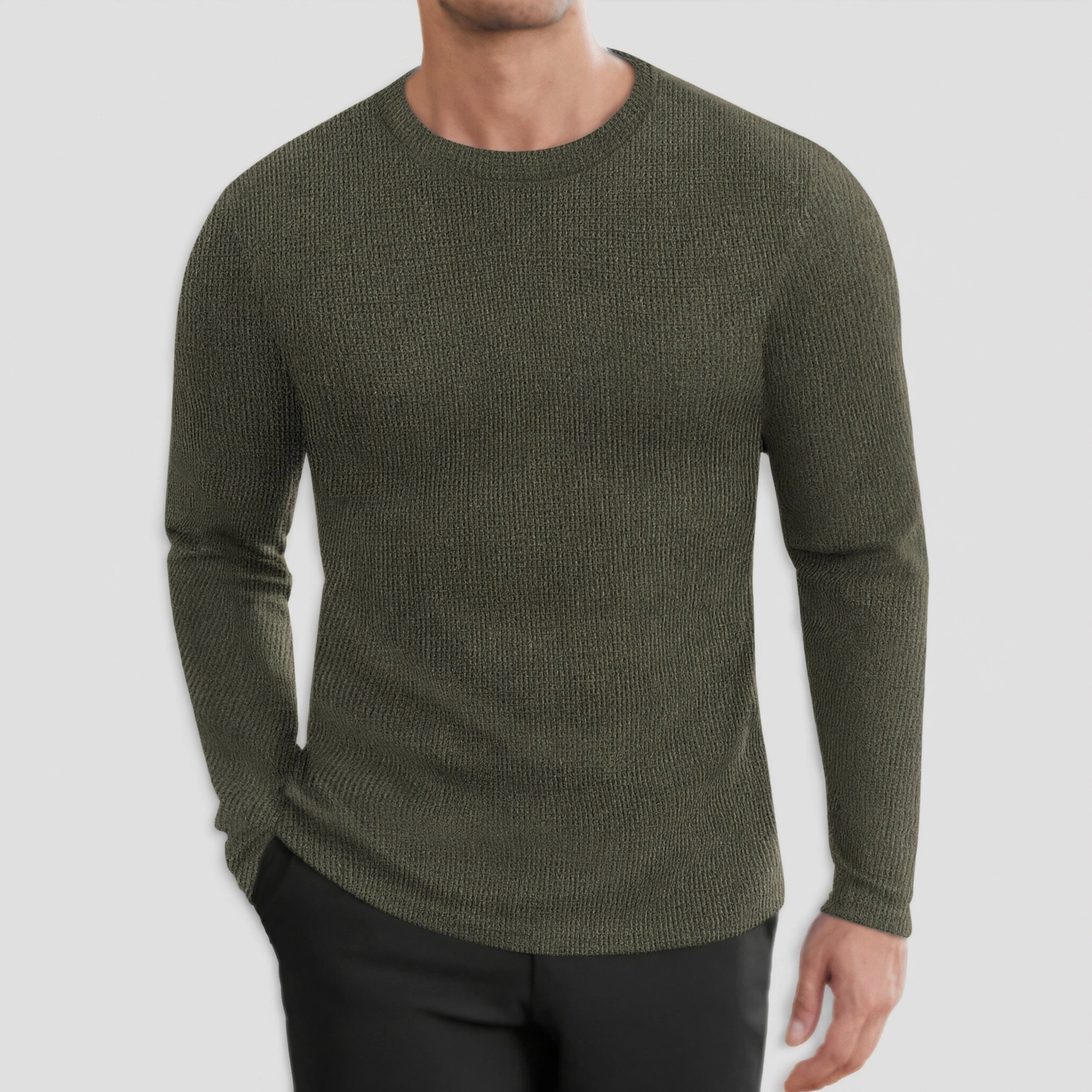 Ekouaer Mens Long Sleeve Shirts Honeycomb Waffle Sweater Crew Neck Thermal Tops Undershirts