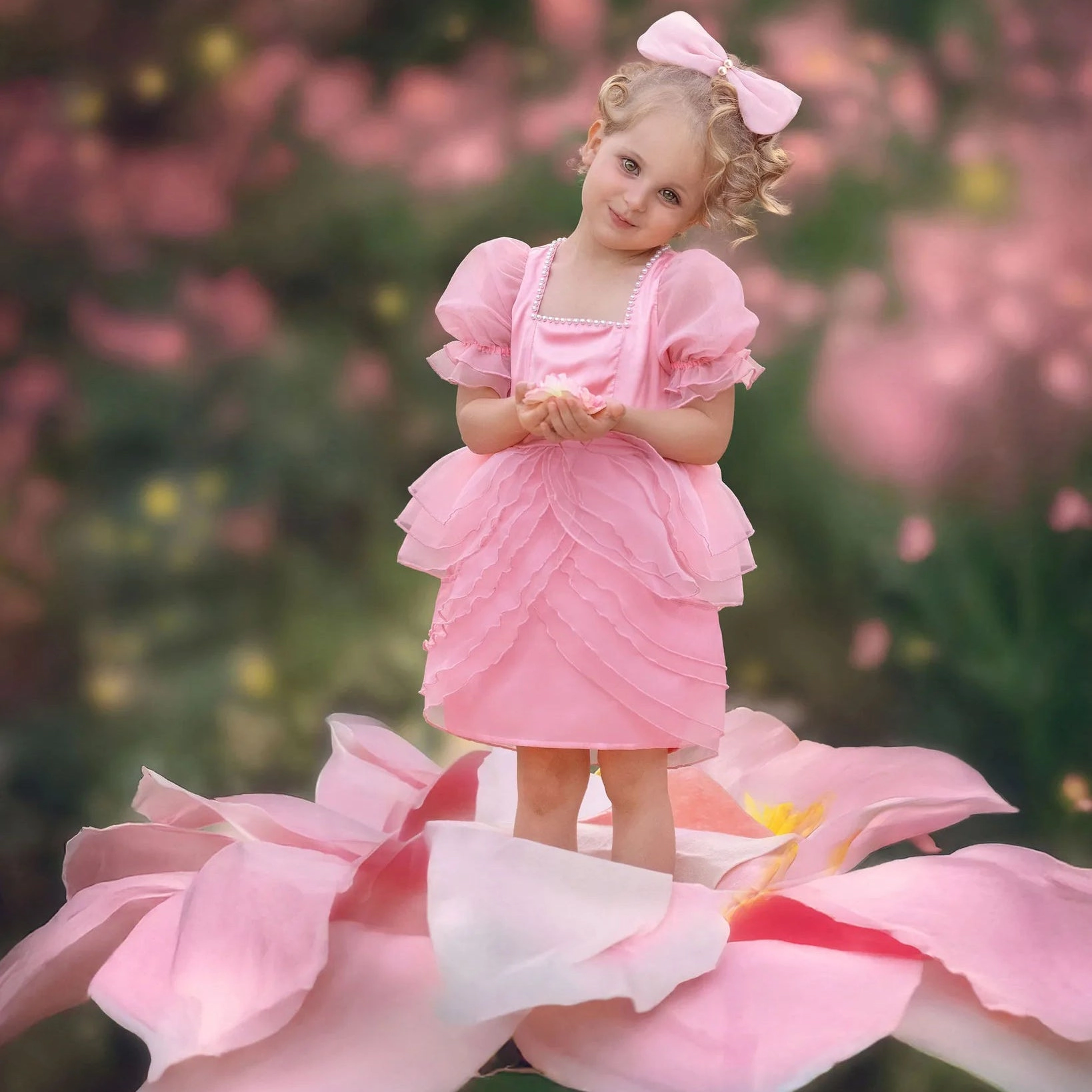 Faeella Girls Blush Petal Princess Ruffle Pink Birthday Dress