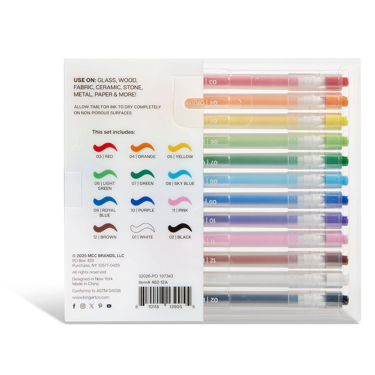 KINGART Acrylic Paint Roller Pens - 12 Classic Colors