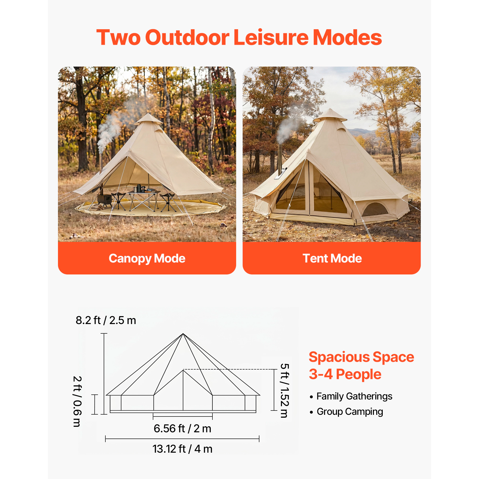 HONGGE Oxford Bell Tent 4 Seasons Yurt Tent for Camping with Stove Jack Waterproof Breathable Holds with Zipped