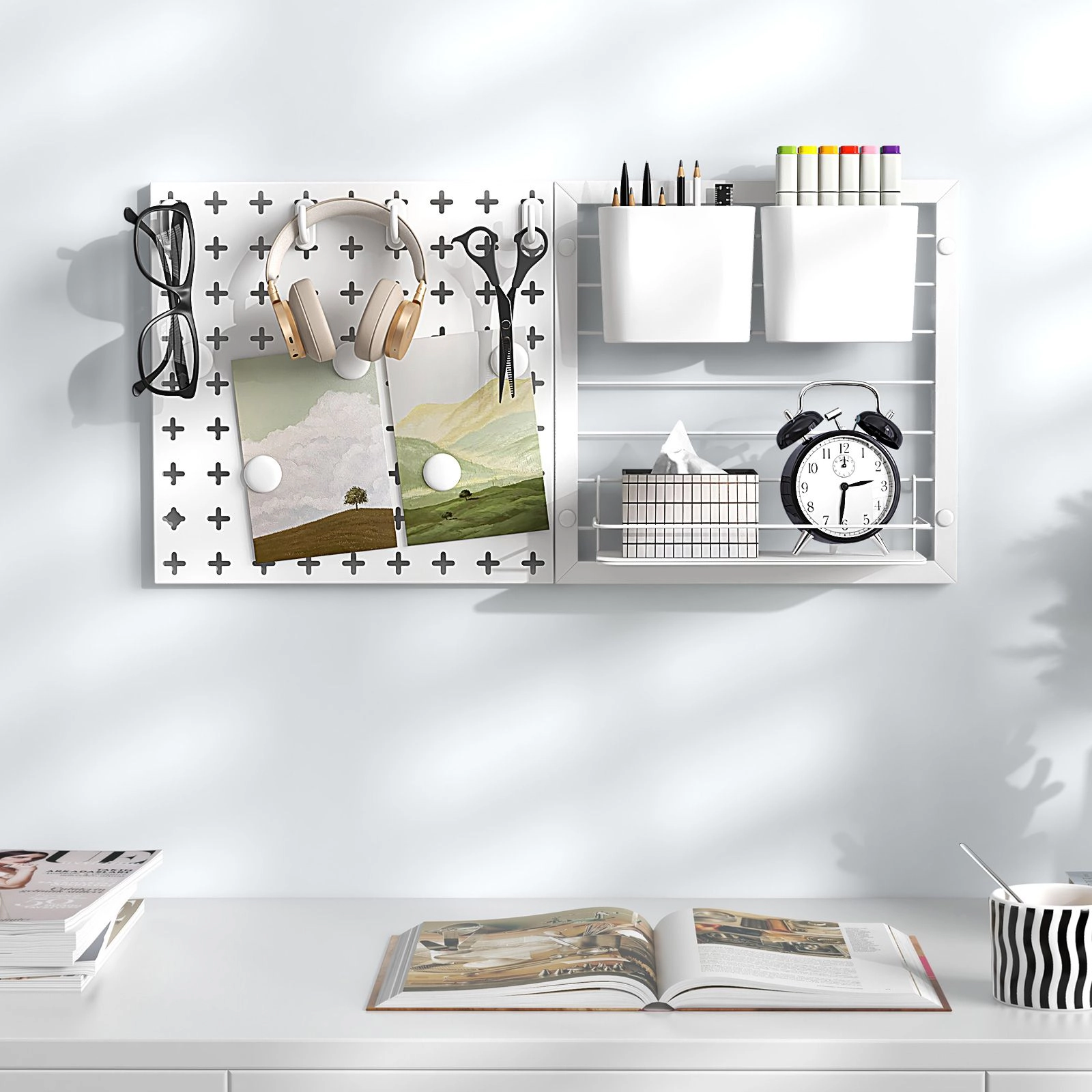 Slickblue Wall Pegboard Organizer with Storage Rack and Hooks