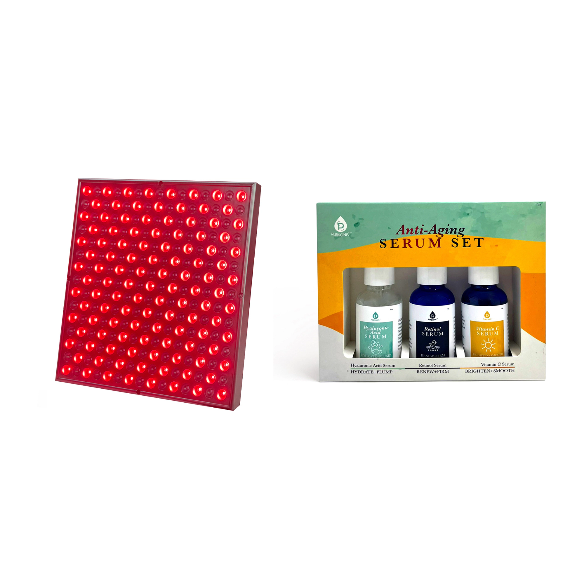 Pursonic Unisex Anti-Aging LED Therapy Skincare Set: Red Light Therapy Panel & Serum Set