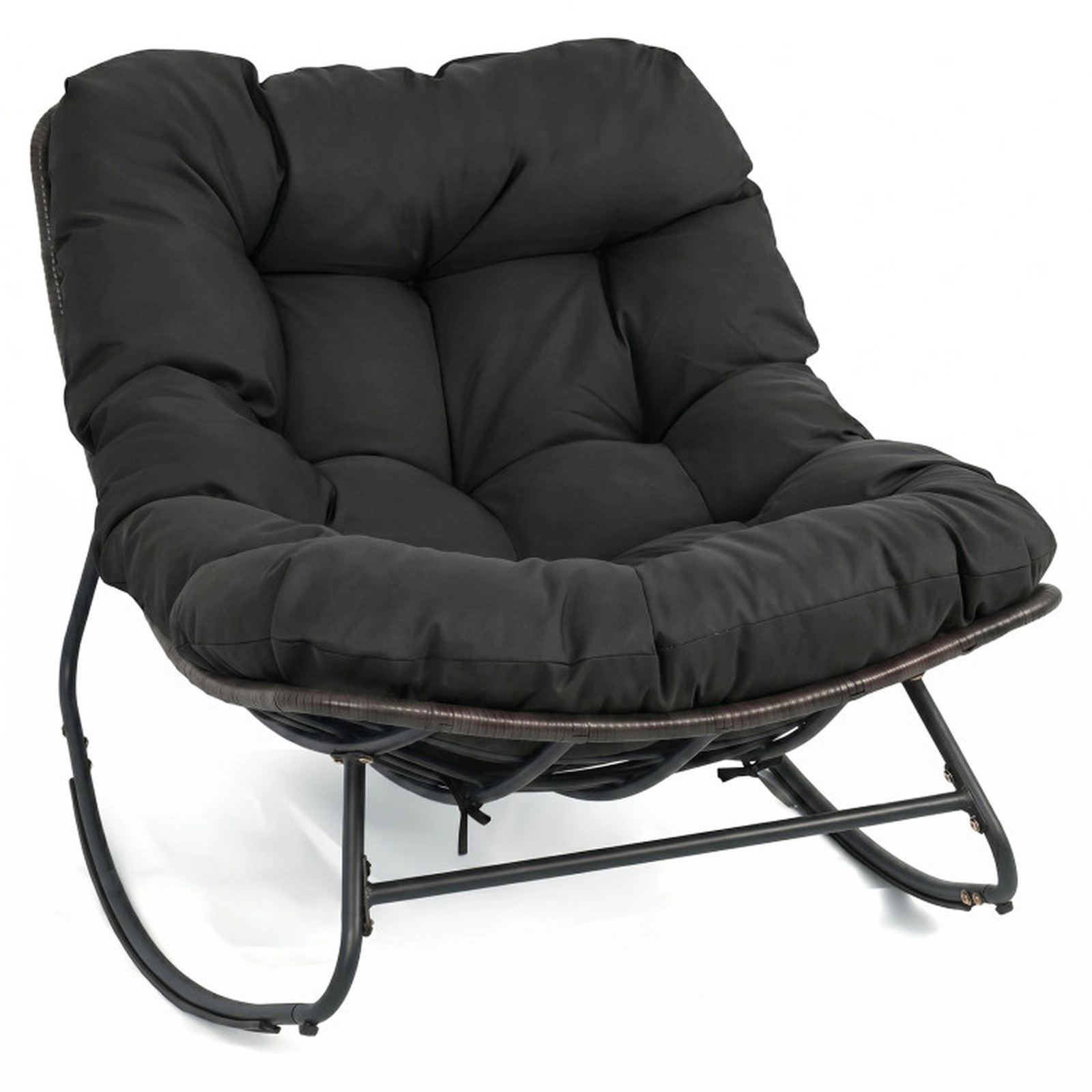 SUGIFT Thick Removable Cushion and Metal Frame Outdoor Papasan Rocking Chair