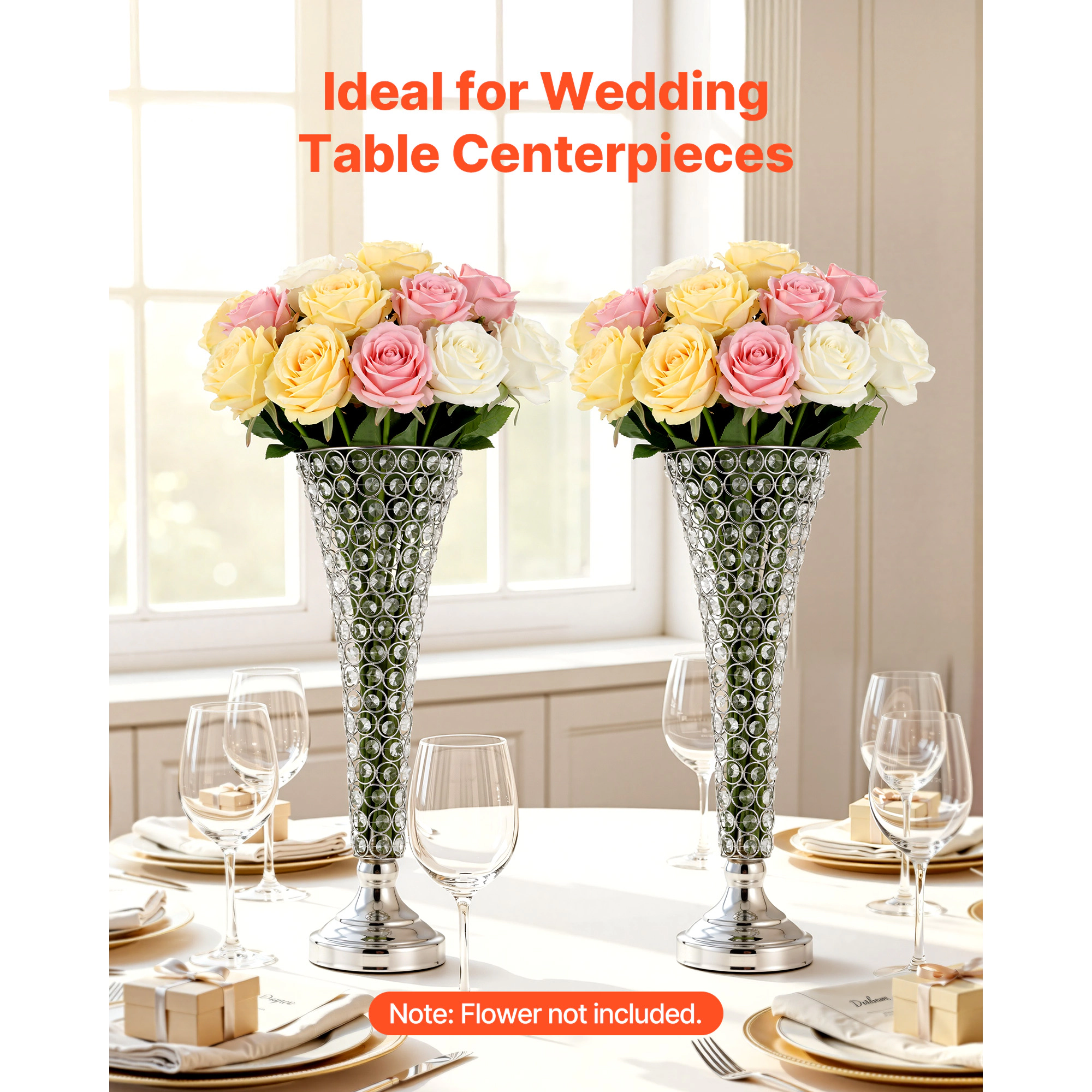 HONGGE Crystal Wedding Flower Stand Wedding Vase Flower for Wedding Party Decor
