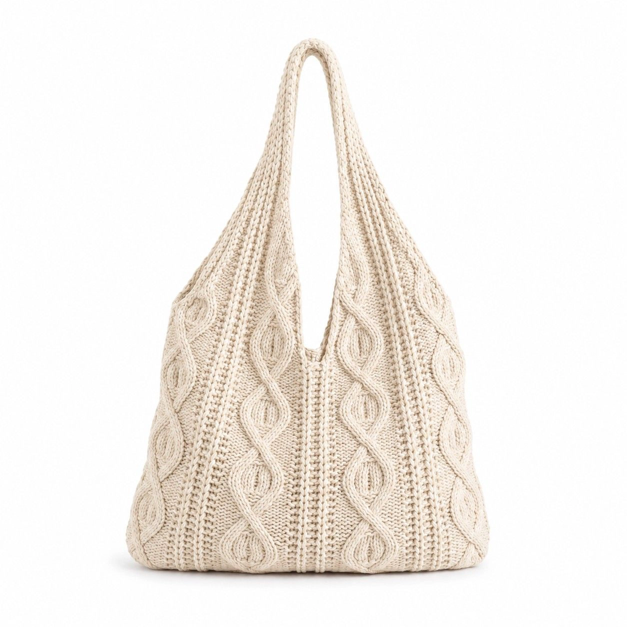 Alilang Women's Cable Knit Shoulder Tote Bag Soft Textured Slouchy Lightweight Everyday Carryall, Beige