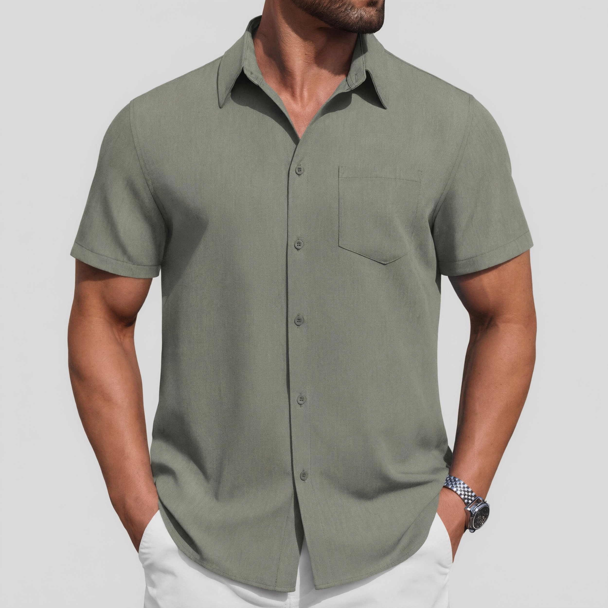 COOFANDY Mens Short Sleeve Button Down Shirt  Lapel Collar Pocket Casual Tops