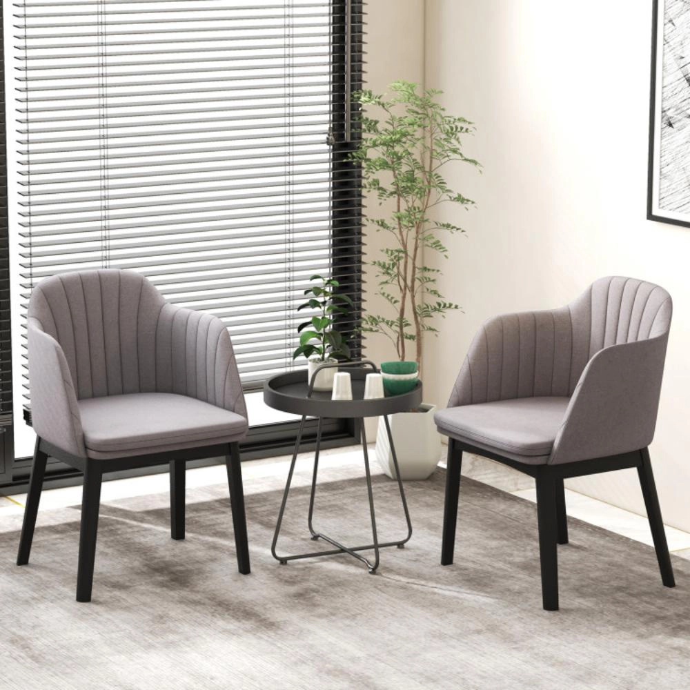 Hivvago Upholstered Velvet Accent Modern Dining Chairs Set of 2 with Curved Backrests-Grey
