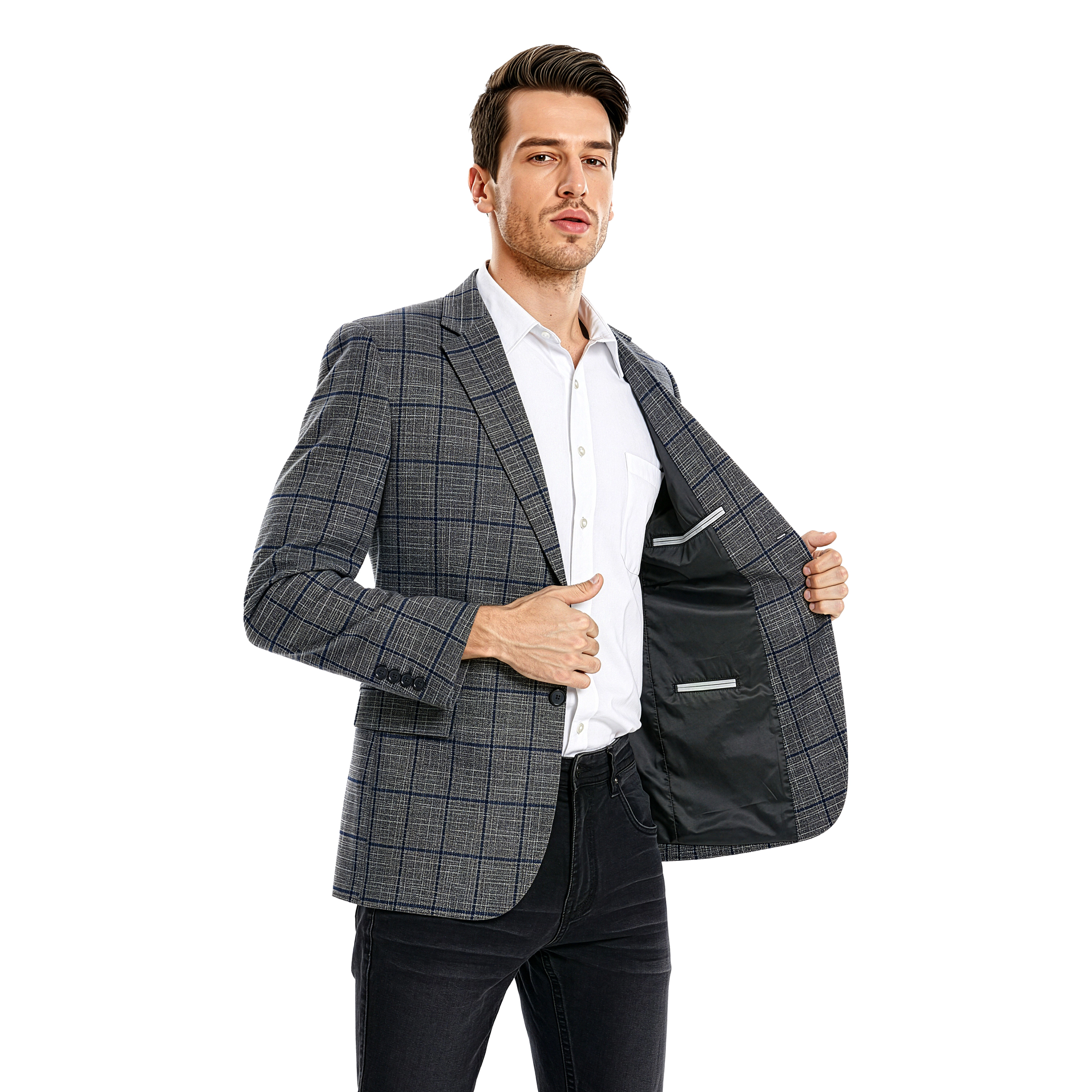Tazzio Mens Slim Fit Windowpane Plaid Sport Coat