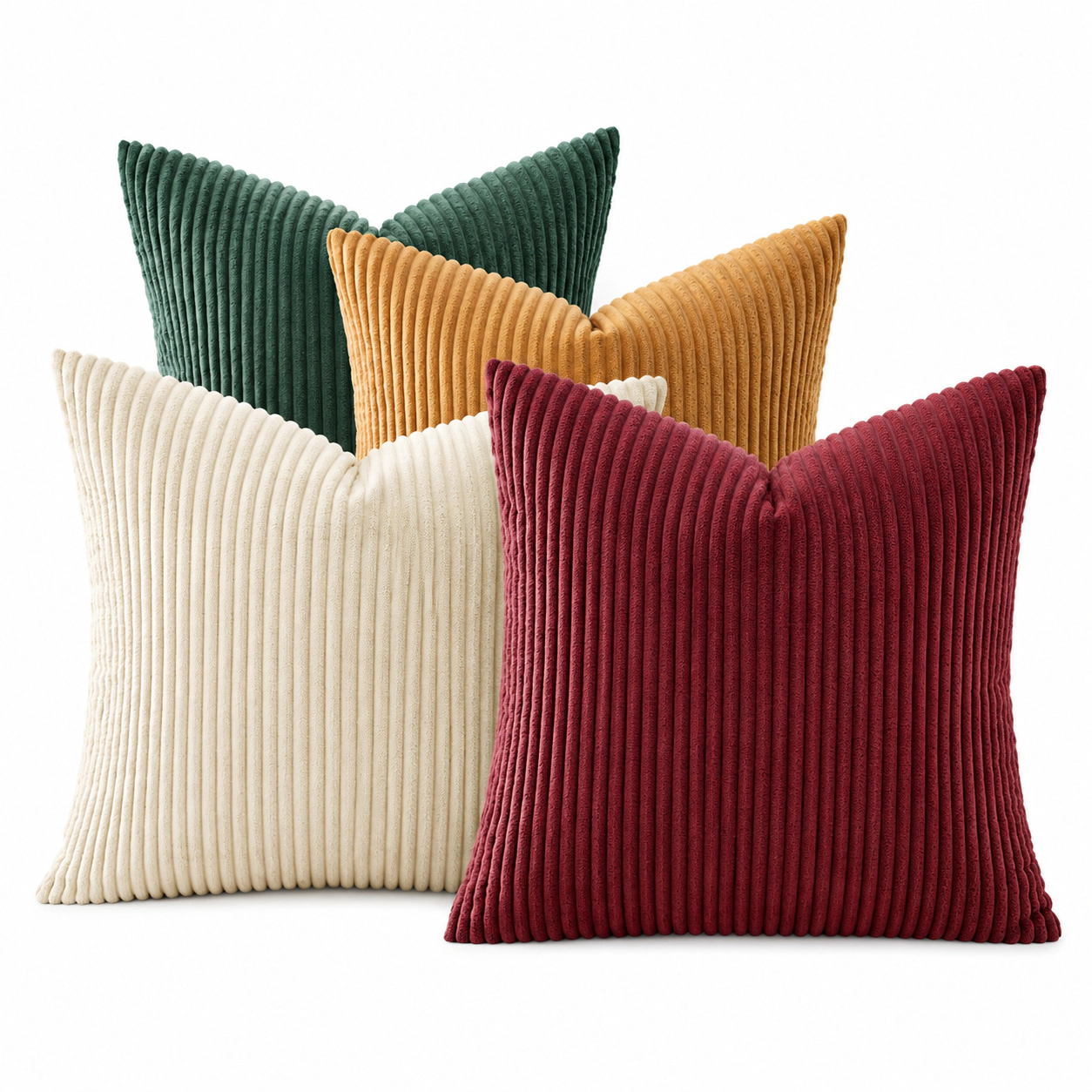 WZK Set of 4 Corduroy Boho Stripe 18x18 Throw Pillow Covers