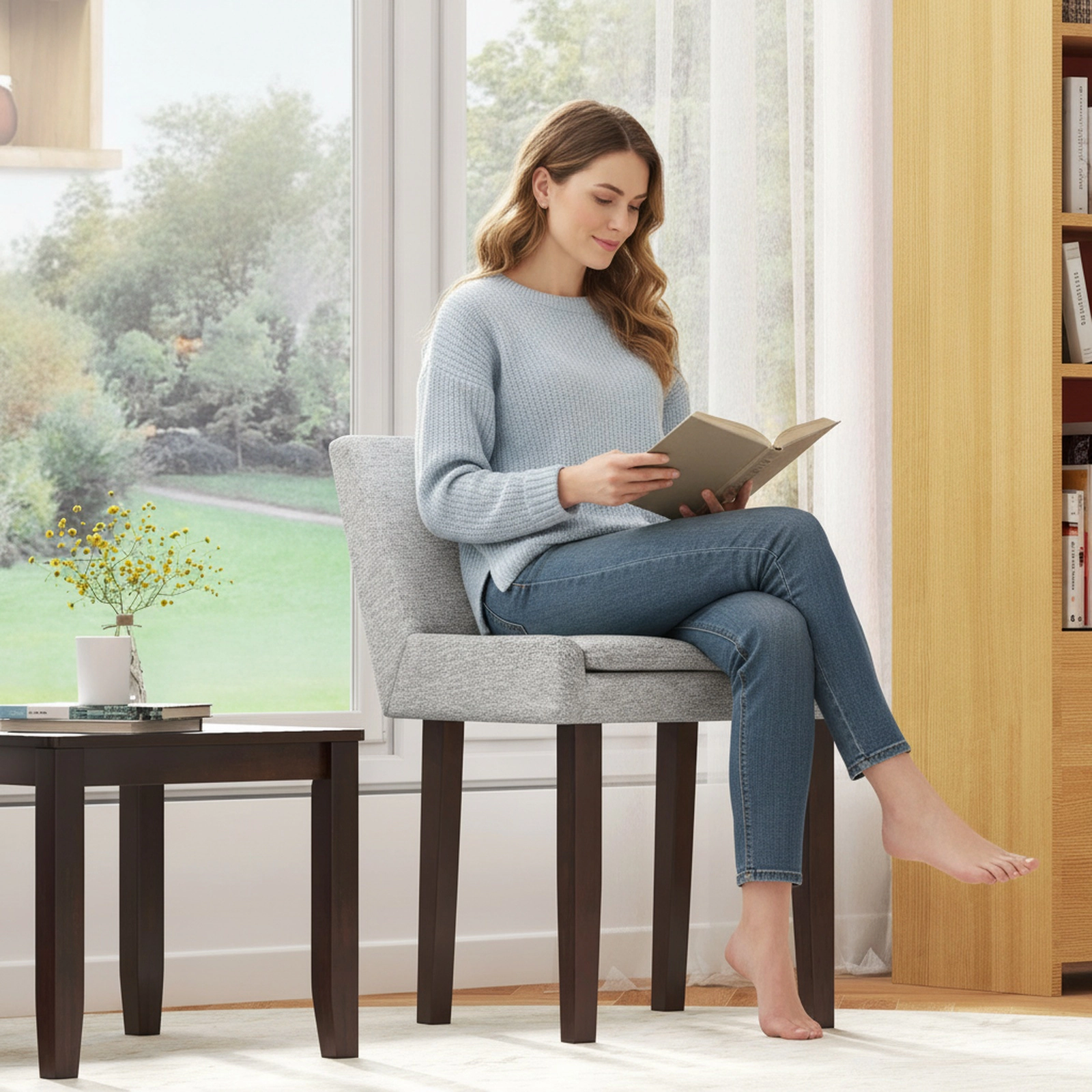 SUGIFT 3-Piece Brown Accent Chair and Side Table Set, 2 Upholstered Slipper Chairs with Padded Seats