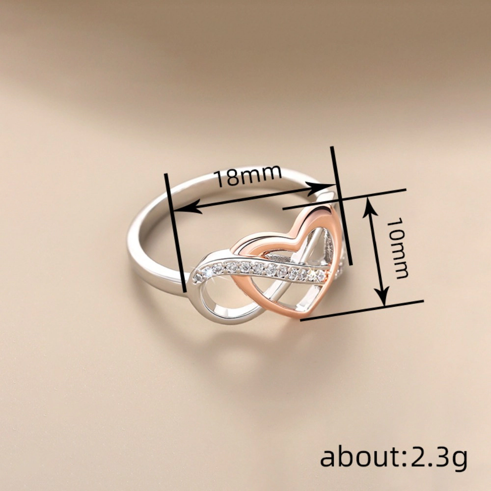 Fashion Inlay Zirconia Two-tone Infinity Heart Ring
