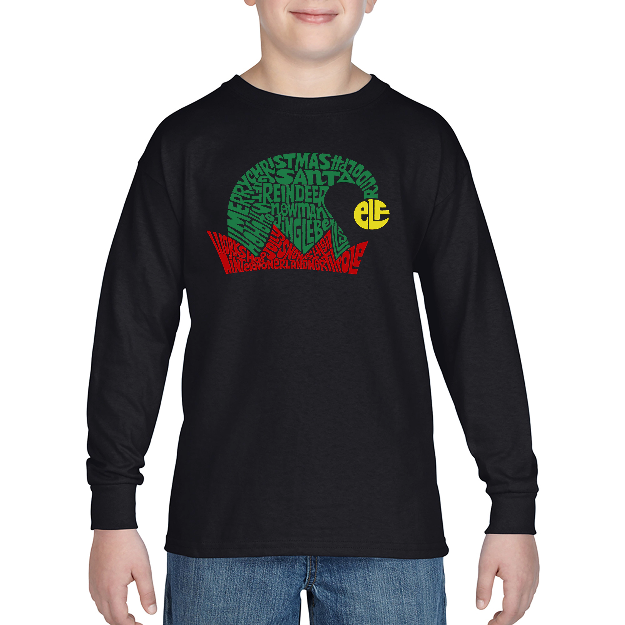 LA Pop Art Boys Long Sleeve T-Shirt - Christmas Elf Hat