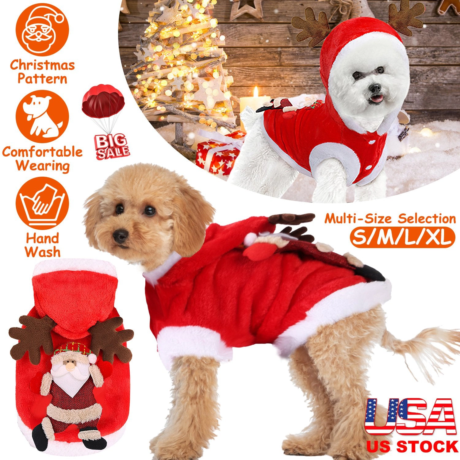 GBruno Santa Claus Pet Christmas Costume With Antlers