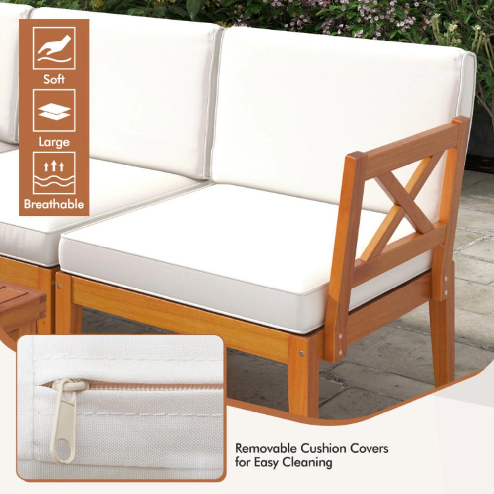 Hivvago 6 Pieces Acacia Wood Patio Furniture Set With Cushions And 2-Tier Coffee Table-White
