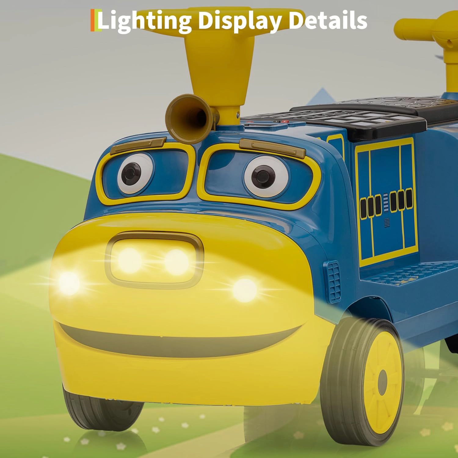12V 2-Seater Kids Ride On Trackless Train w/ Carriage, Adjustable Seat, Music, LED Lights & Storage for Toddlers 3+