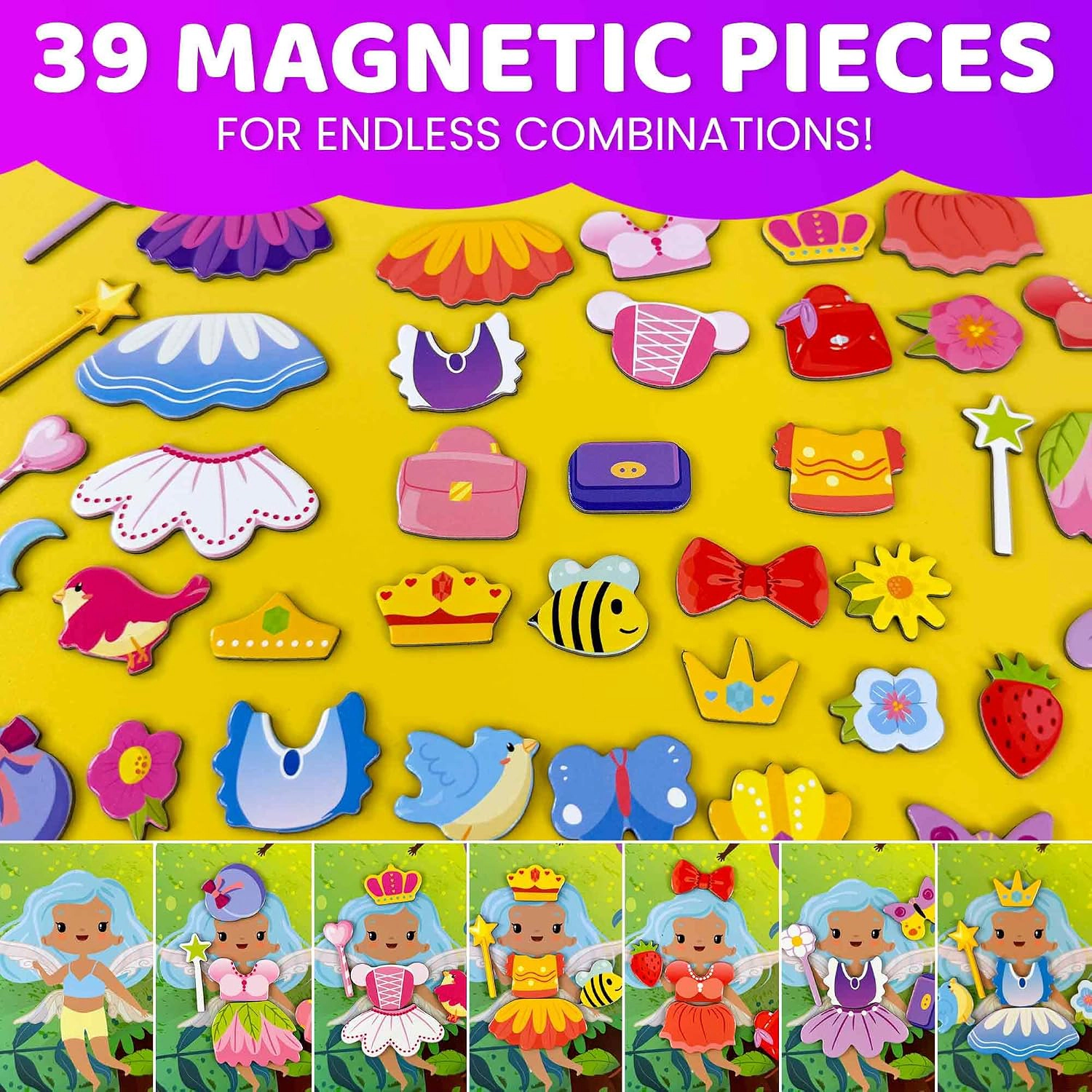 QUOKKA Magnetic Dress-Up Dolls, Creative Pretend Play Set with Mix & Match Outfits for Kids Ages 3-5