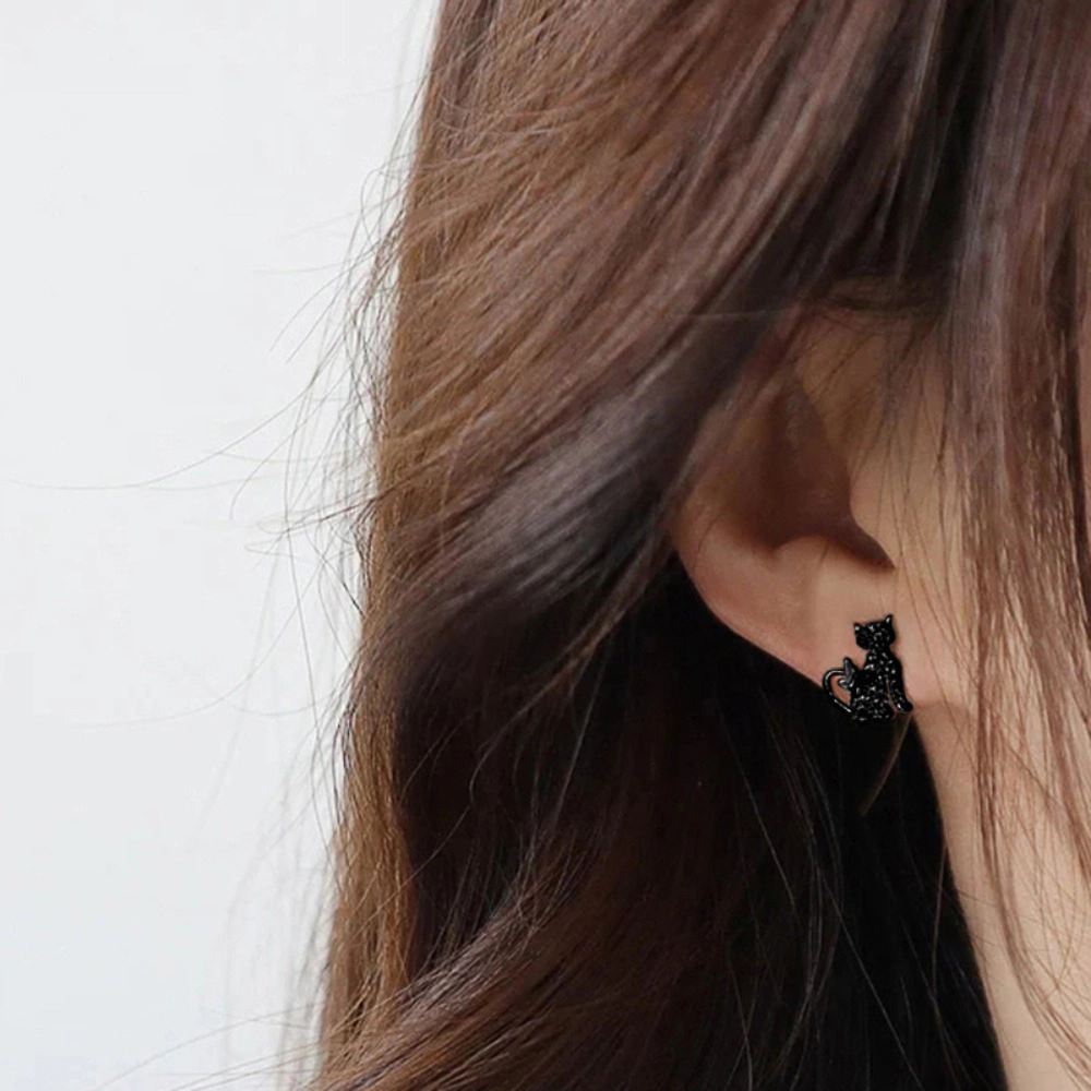 Wardrobe Whimsy Cat And Butterfly Stud Earrings Paved Cubic Zirconia Animal for Women