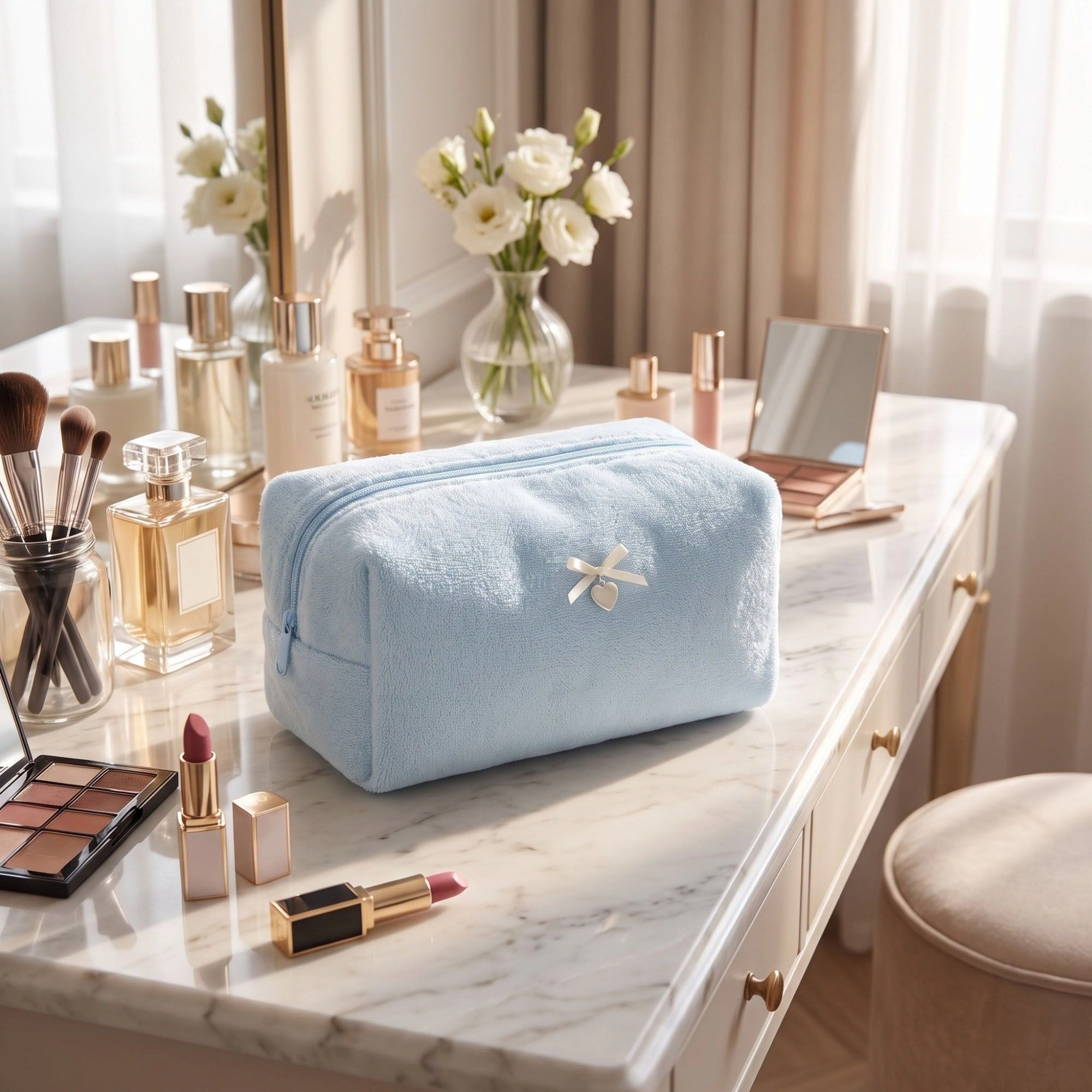 Alilang Soft Textured Cosmetic Bag Zipper Makeup Toiletry Organizer
