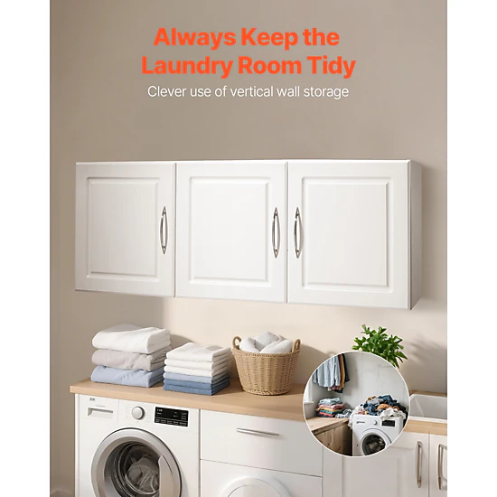 HONGGE Laundry Room Wall Cabinet, 2-Tier Wall Mounted Cabinet with Adjustable Shelf, Cupboard Storage for Kitchen