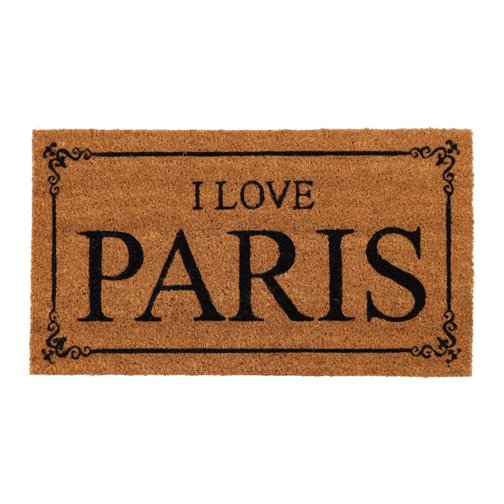 Evideco French Home Goods Natural I Love Paris Coir Doormat 24 x 13 Inches