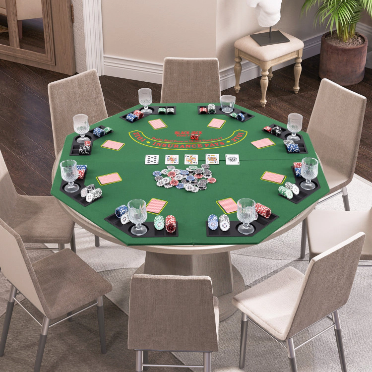SUGIFT Foldable 8-Player Poker Table Top with Cup Holders, Chip Trays and Carrying Bag Green Blue