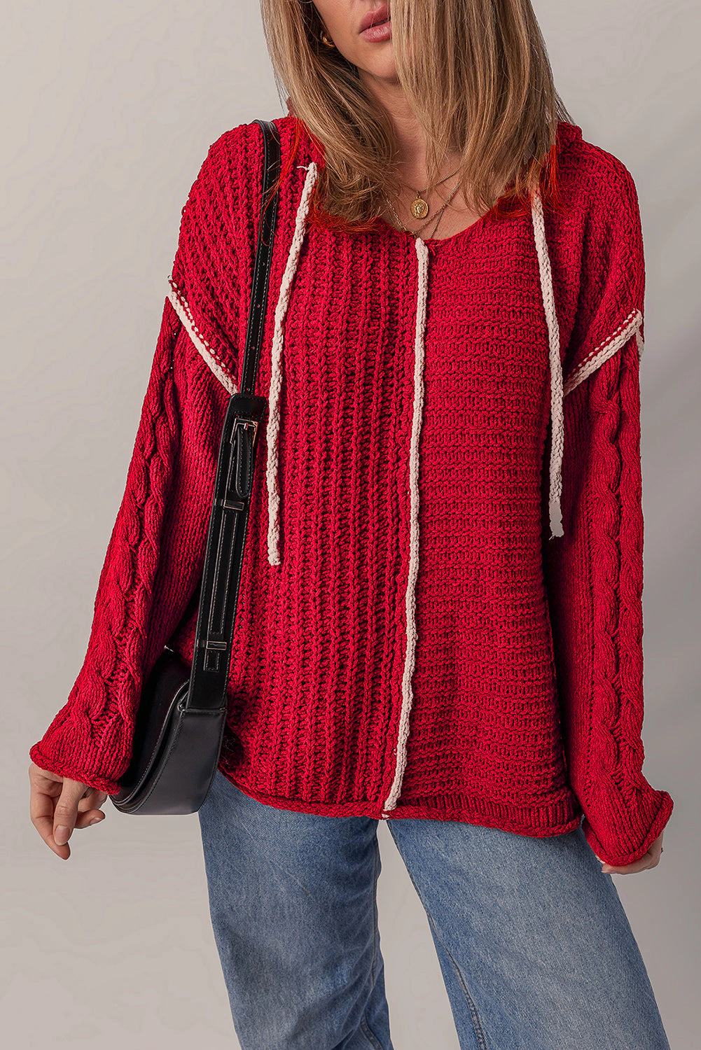 Threaded Pear Women's Olivia Knit Drawstring Hooded Sweater