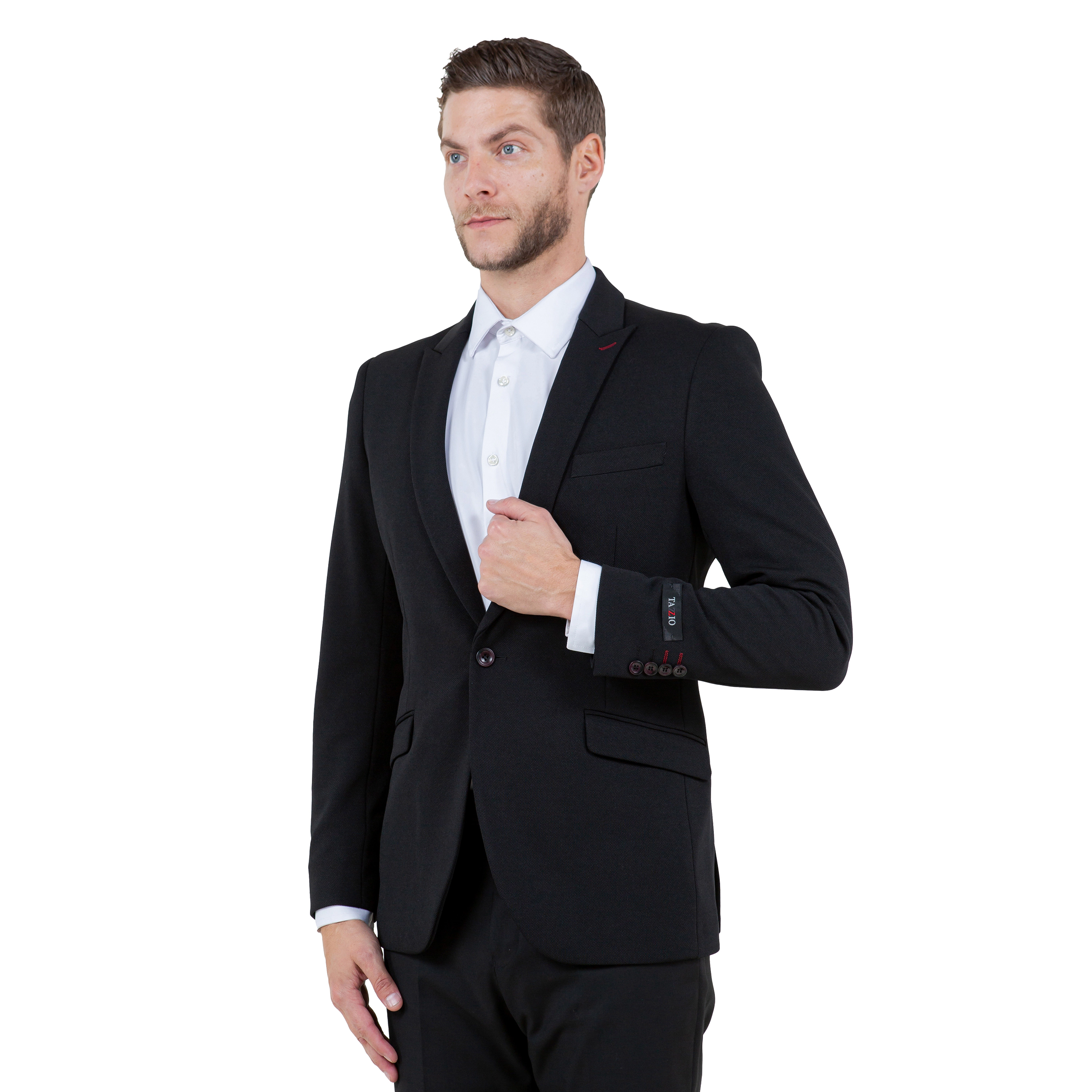 Tazzio Mens Skinny Fit Knit Peak Lapel Blazer