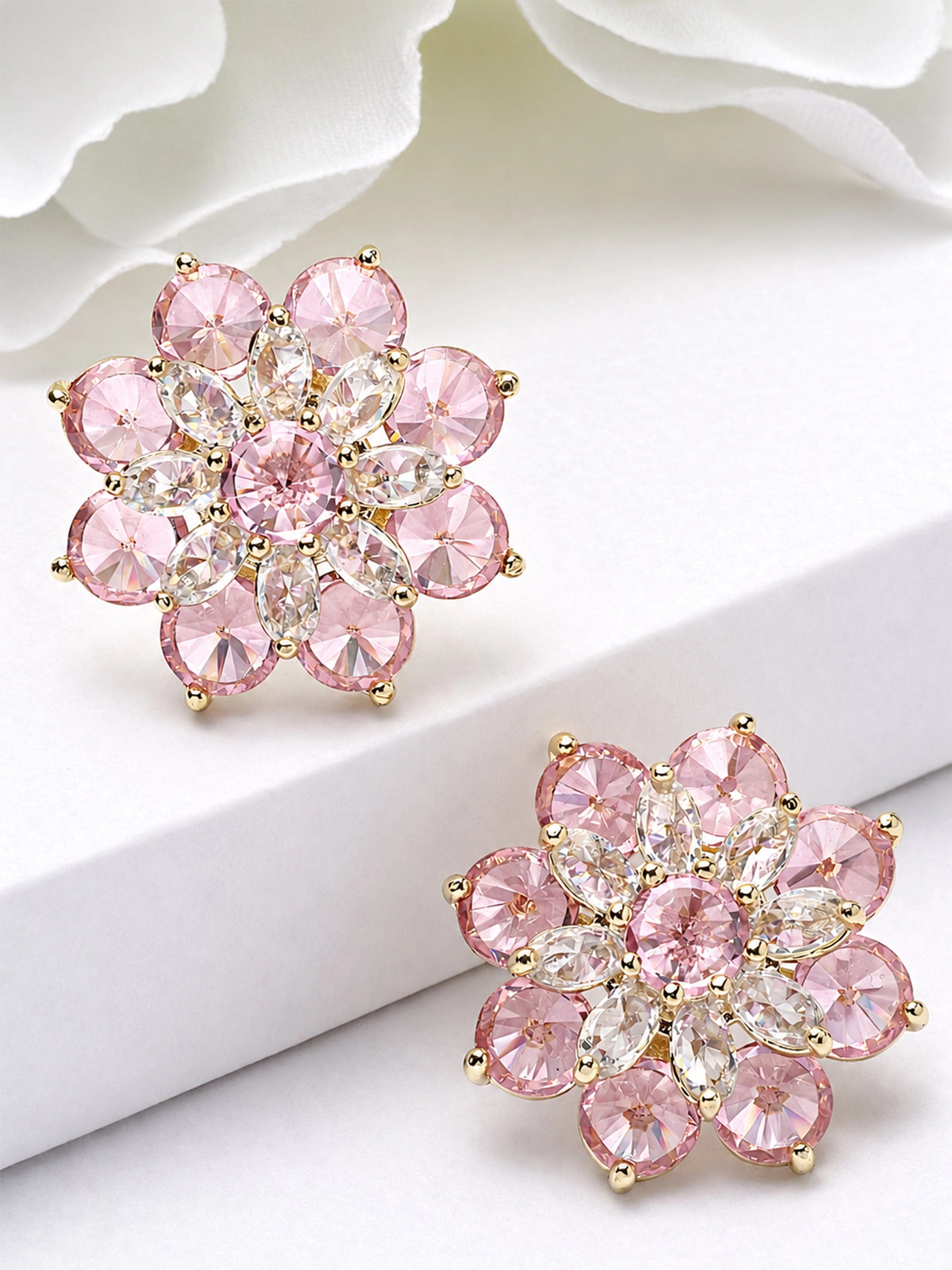 AGP PARIS Womens Crystal Bloom Cluster Stud Earrings