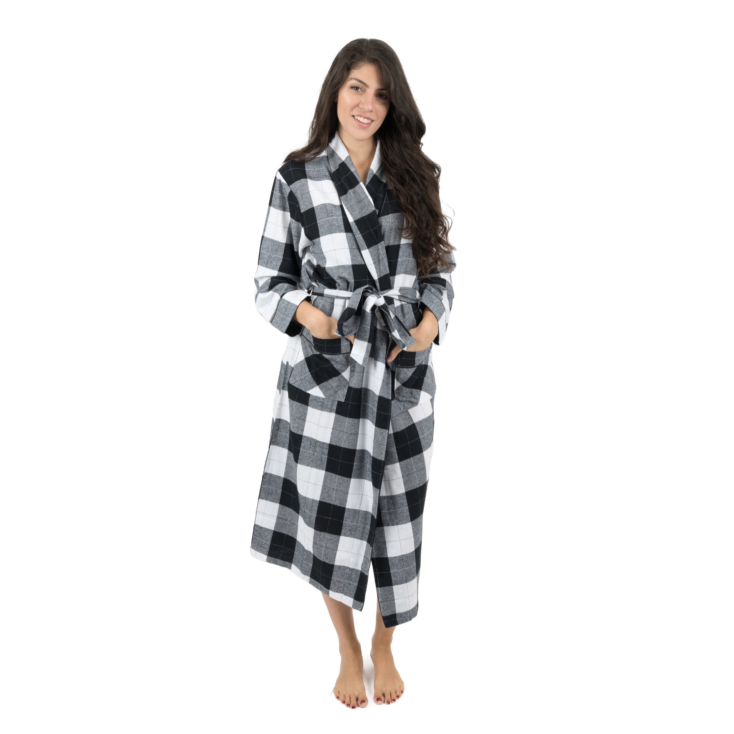 Leveret Womens Plaid Cotton Flannel Robe with Front Patch Pockets