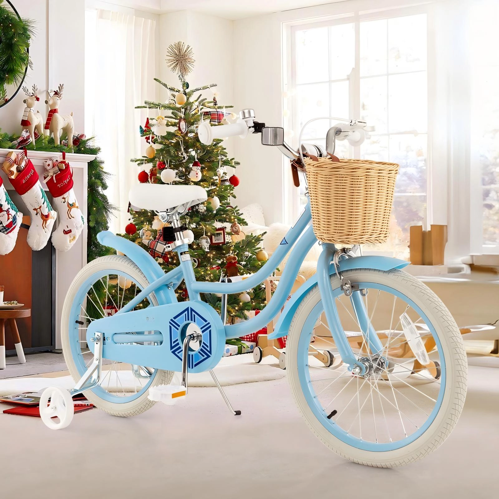 SUGIFT 18-Inch Kids Bicycle with Training Wheels and Hand Brake 121-132-lb Capacity Ages 4-8 Adjustable Saddle Blue
