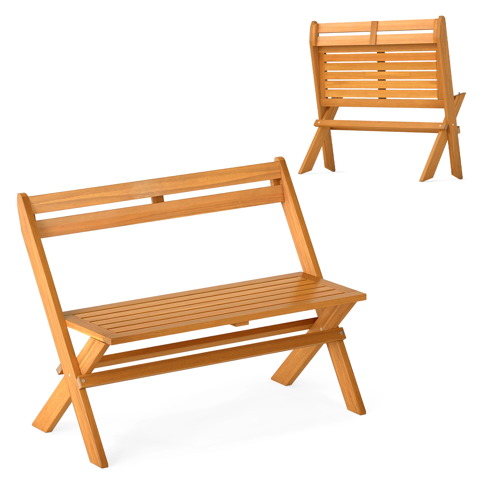 SUGIFT Folding 2-Person Acacia Wood Patio Garden Bench 800-lb Capacity 22 x 42 x 31.5 in Natural 1-Pc