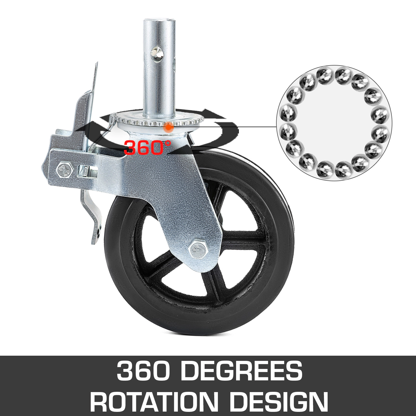 HONGGE Scaffolding Wheels 8\" Scaffolding Casters Heavy Duty Per Set Locking Stem Casters with Brake Polyurethane