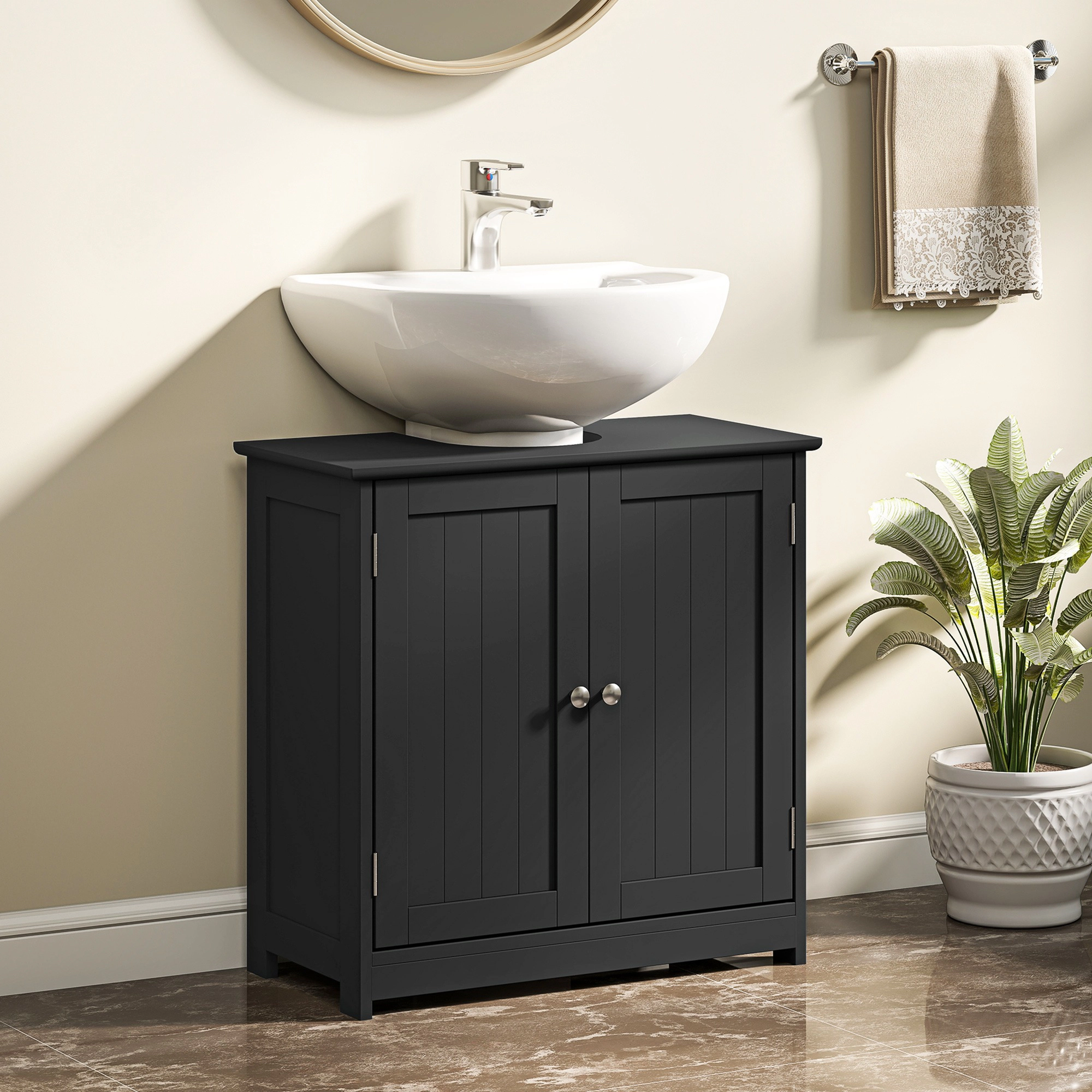 HONGGE Pedestal Sink Storage Cabinet, Cabinet with U-Shape and Shelf