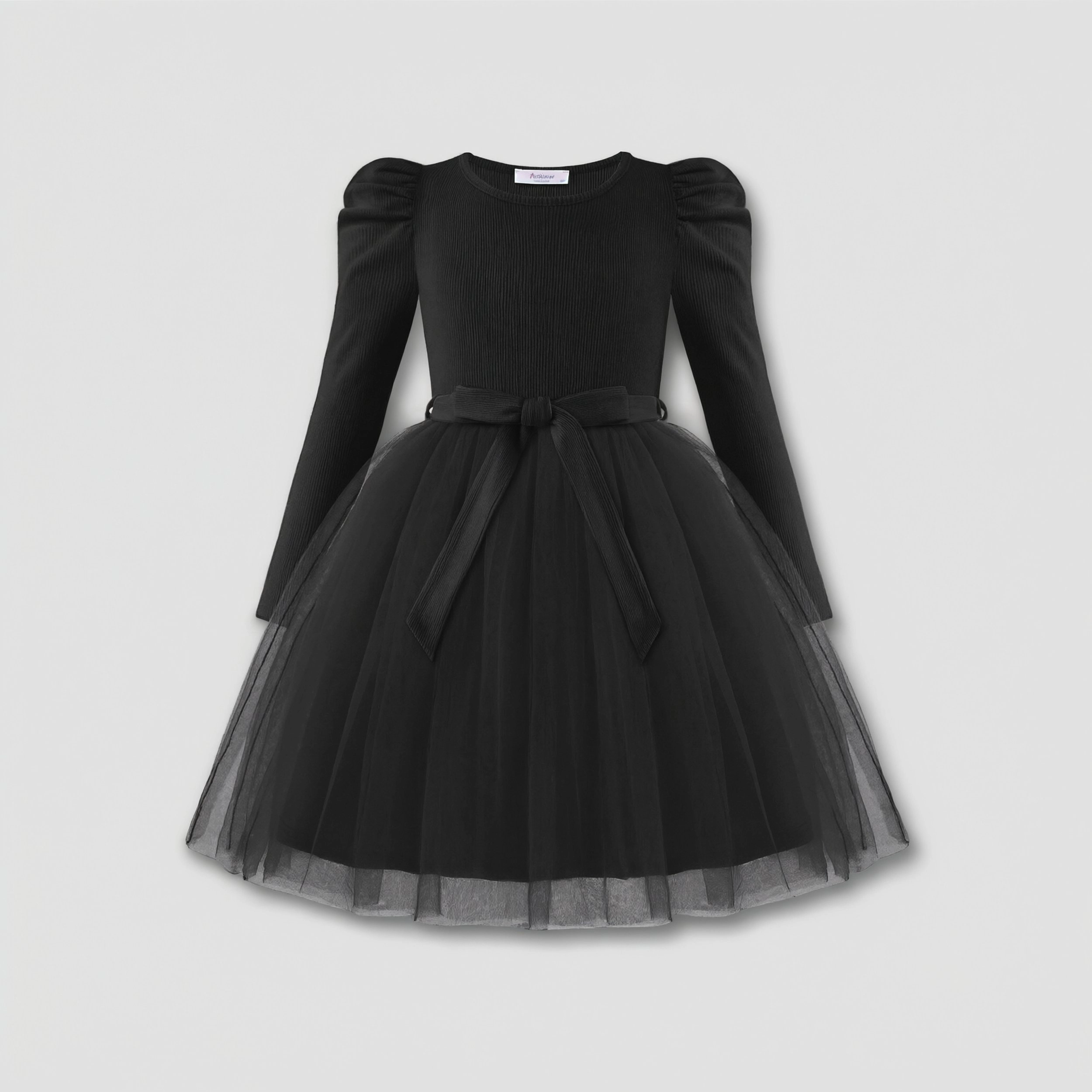 Arshiner Girls Gigot Long Sleeve Belted Tulle Tutu Princess Fall Winter Dress