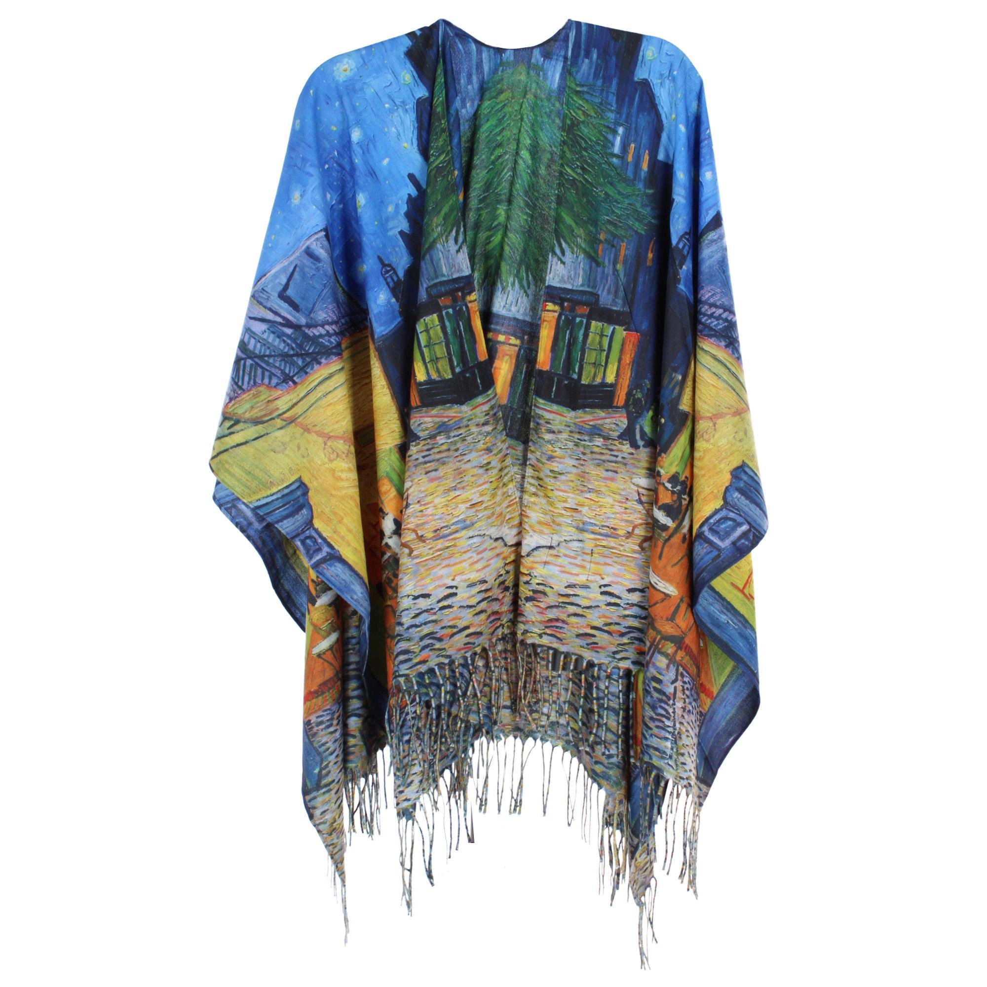 The Magic Scarf Company Women's Van Gogh Cafe Terrace Print Ruana Shawl Cape