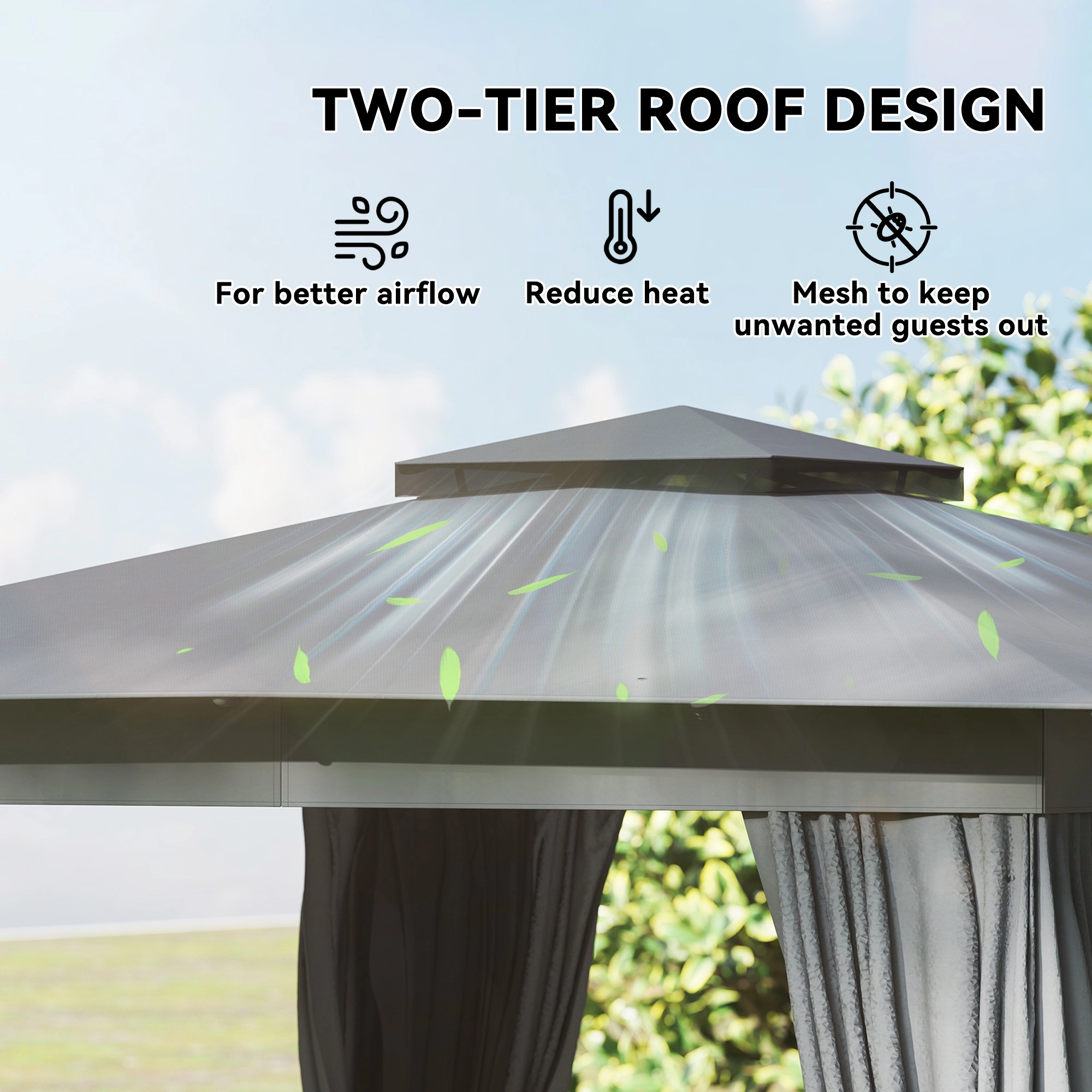 HONGGE Outdoor Patio Gazebo, Soft Top Gazebo Canopy Shelter with Curtains, Netting and Steel Frame