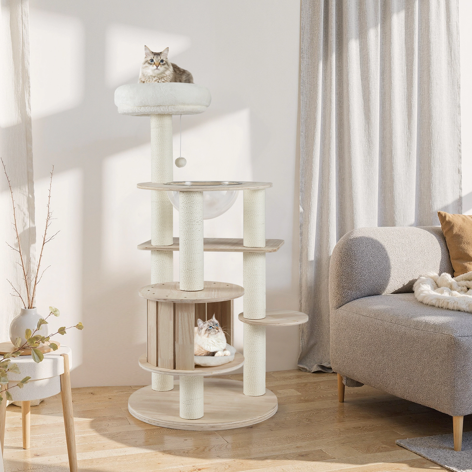 SlickBlue Tall Cat Tree with Condo, Space Capsule and Scratching Posts