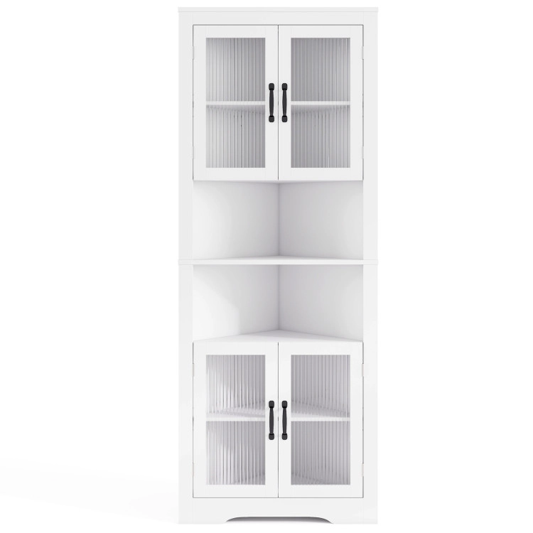 Hivvago 67 Inch Tall Corner Cabinet Triangular Buffet Cabinet With Tempered Glass Doors