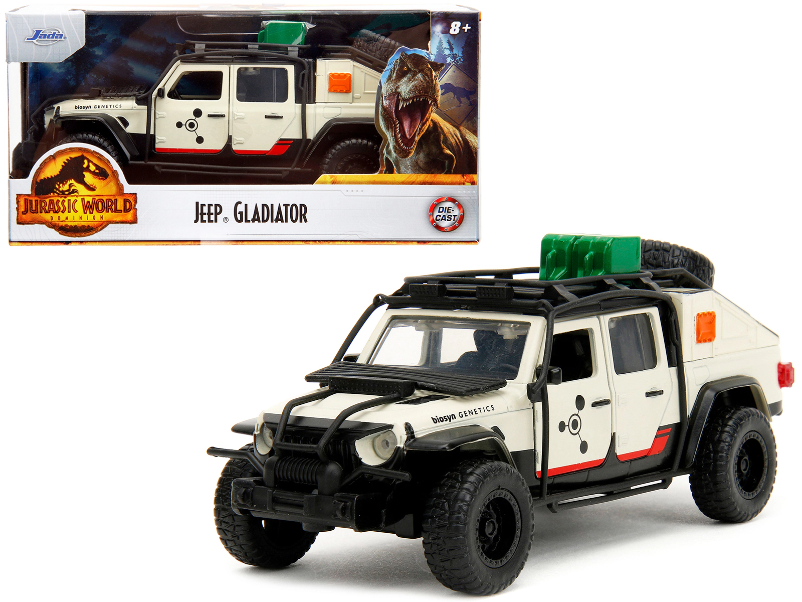 Jada Jeep Gladiator Pickup Truck with Equipment Shell Beige with Graphics "Biosyn Genetics" "Jurassic World