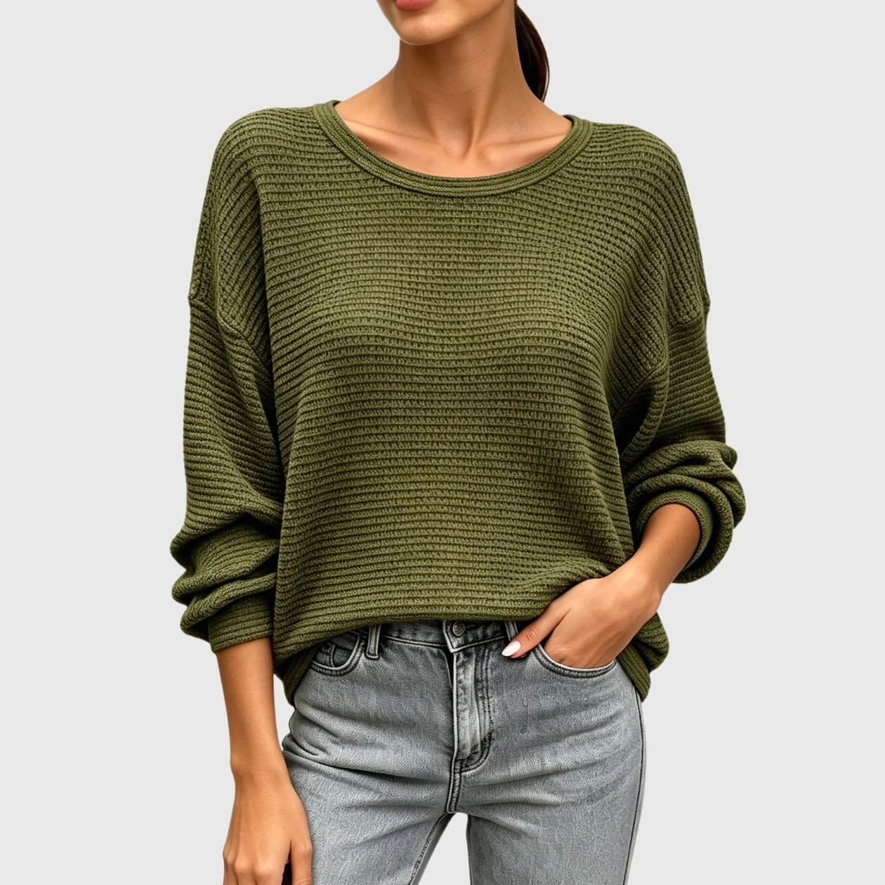 YesFashion Women Plus Waffle Knit Tunic Tops Casual Crewneck Long Sleeve Loose Tee Blouses