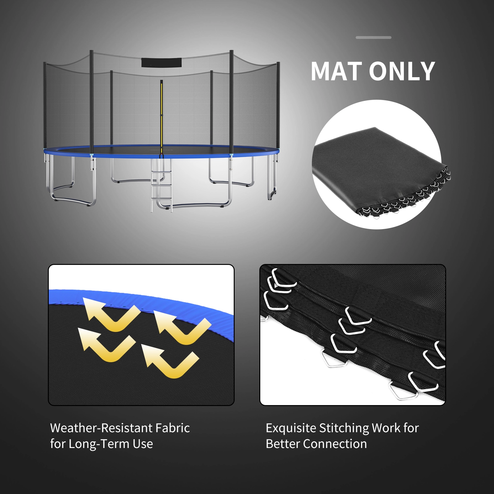 SUGIFT High-Elastic PP Replacement Trampoline Jumping Mat for 12-ft Round Frame 171-in Mat Diameter Black