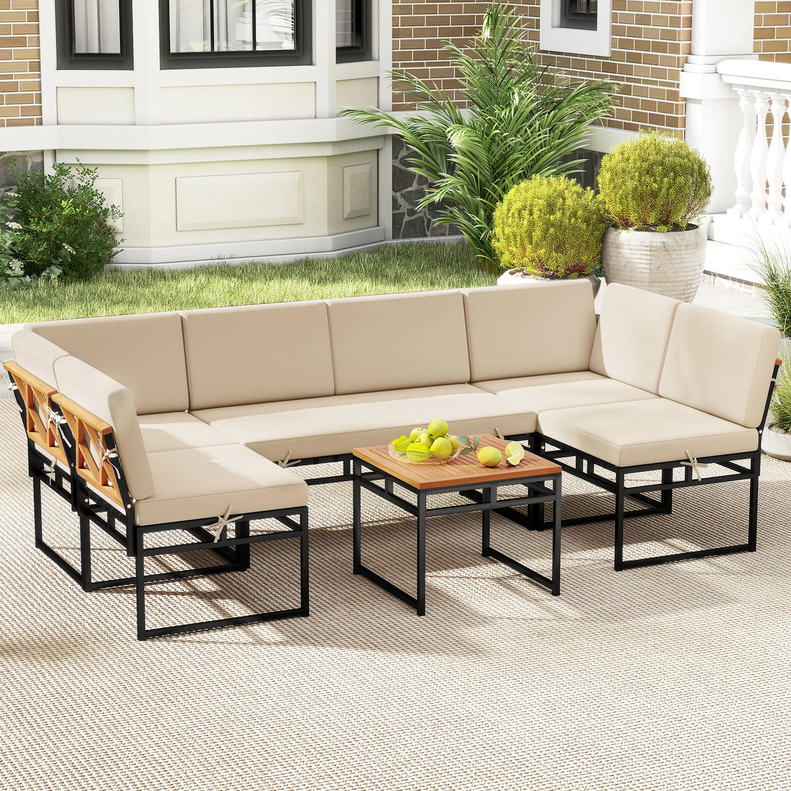 Hivvago 6 Piece Outdoor Sectional Sofa Set Metal Conversation Set with Cushions