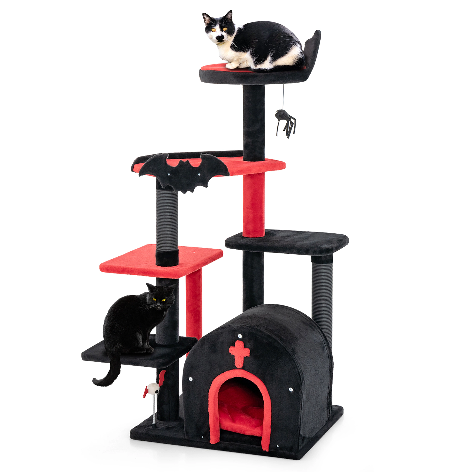 SUGIFT 53-in Tall Gothic Cat Tree Tower with Arch-Shaped Condo Plush Bed Top Perch and Scratching Posts