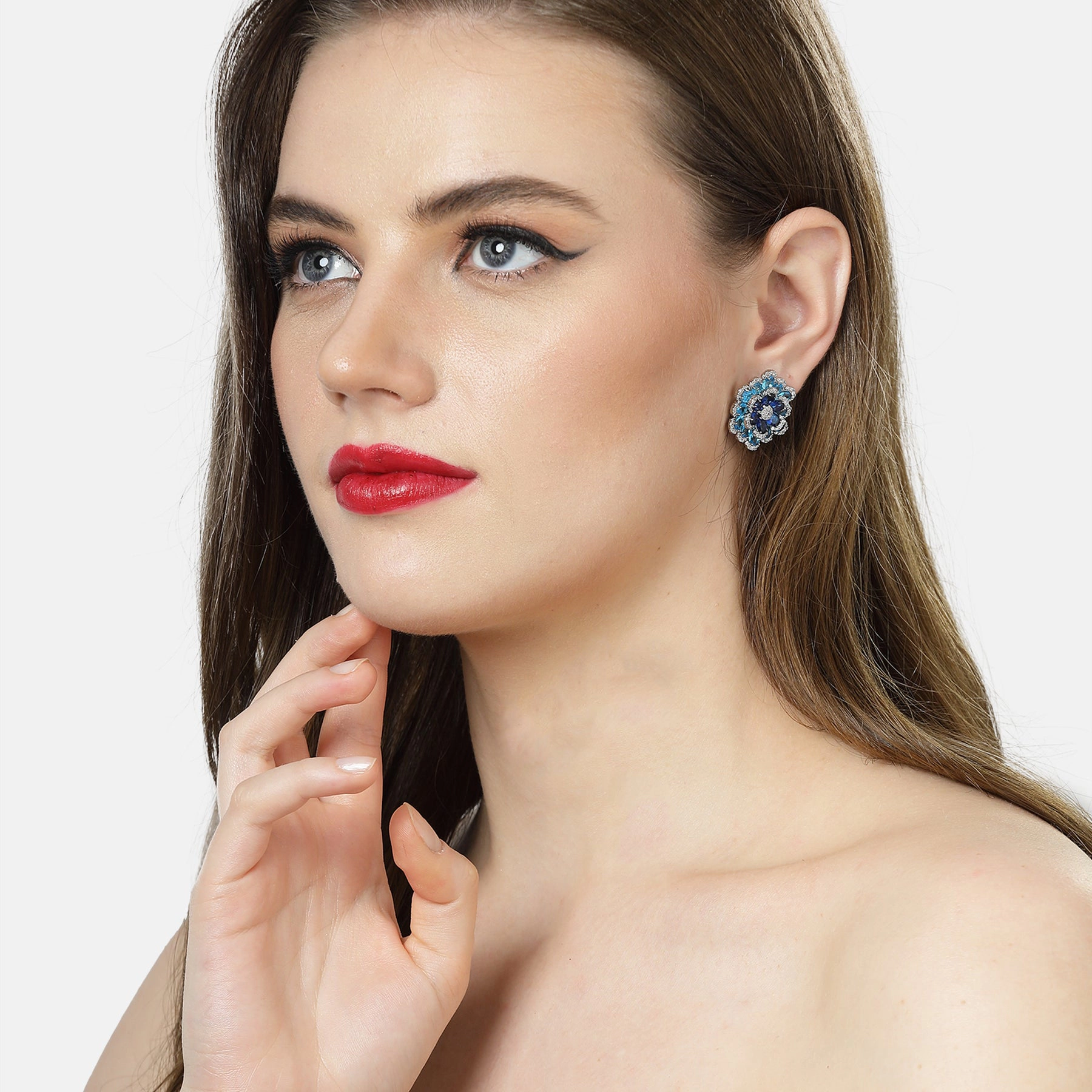 AGP PARIS Womens Floral Layered Stud Earrings